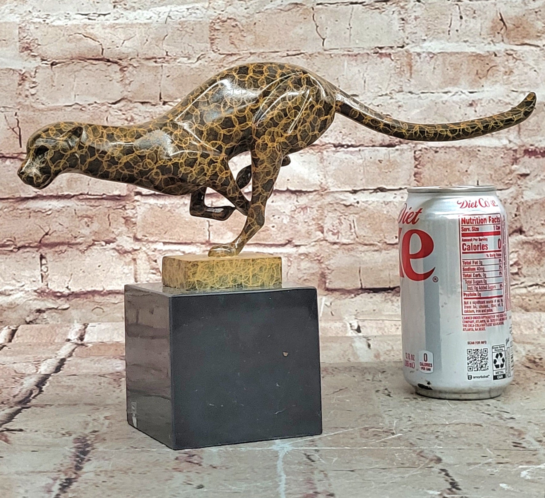 Modern Bronze Running Cougar Statue Sculpture Special Patina Collectible