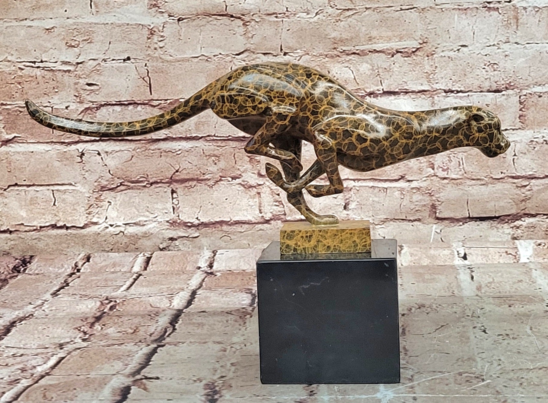 Modern Bronze Running Cougar Statue Sculpture Special Patina Collectible