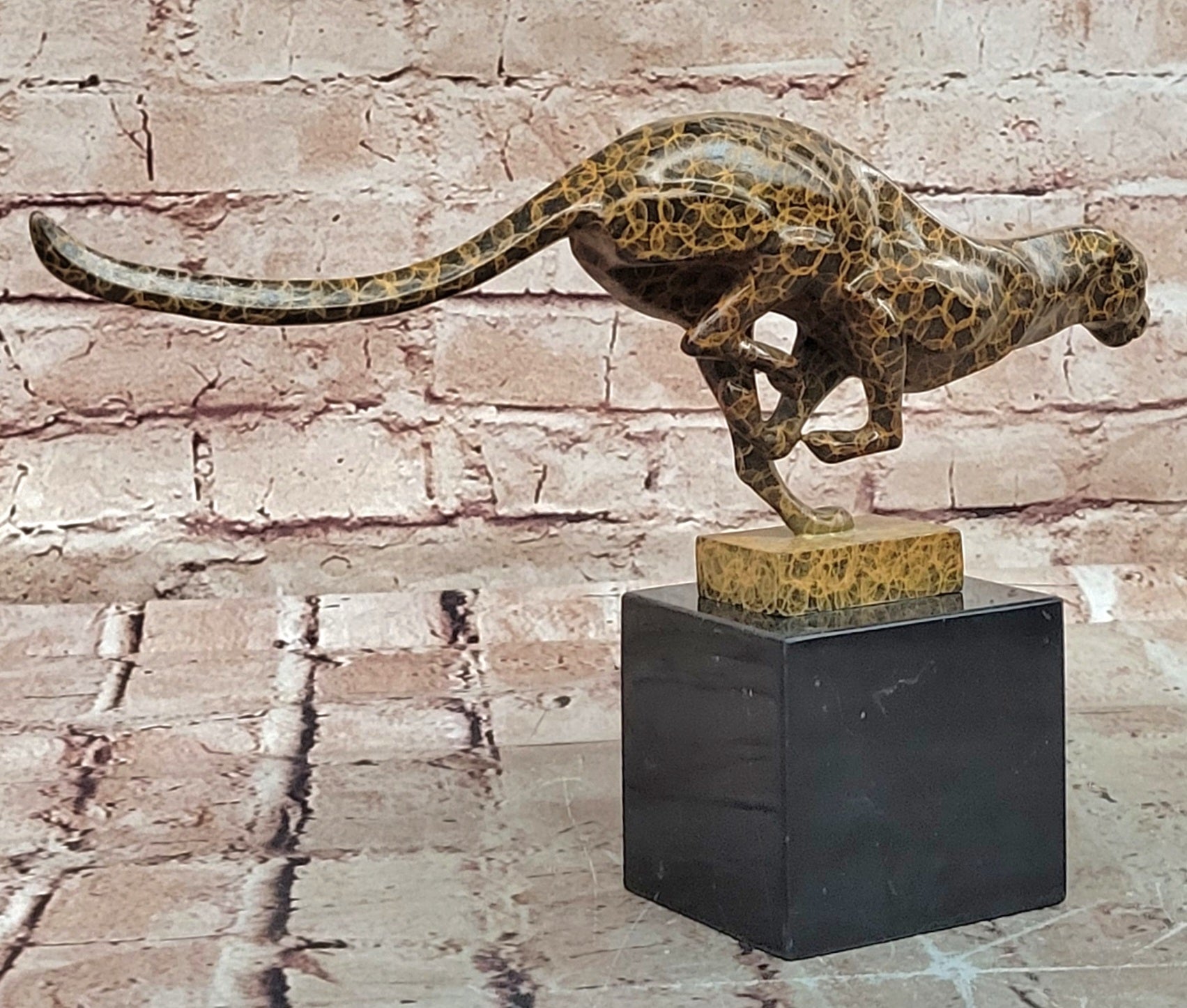 Modern Bronze Running Cougar Statue Sculpture Special Patina Collectible