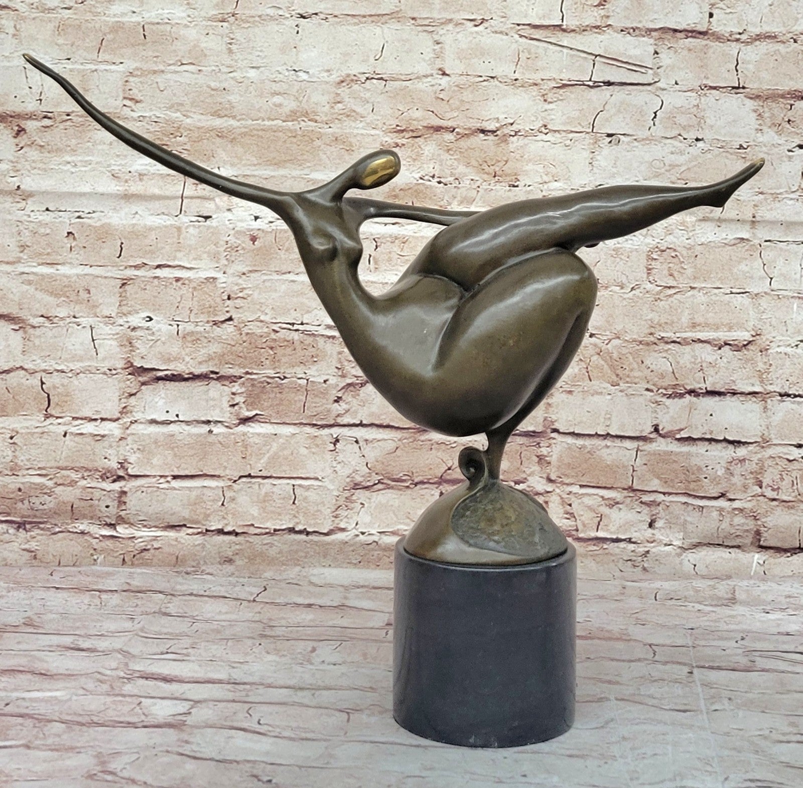 Nude Modern Mid Century Abstract Bronze Ballerina Figure Sculpture Decor Signed
