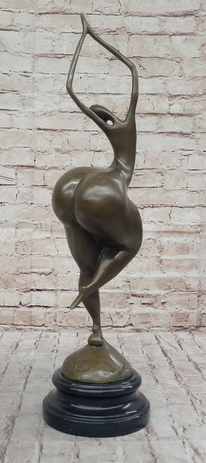 Signed: Milo BRONZE NUDE WOMAN FIGURE ABSTRACT MODERN ART, MARBLE BASE HOT CAST