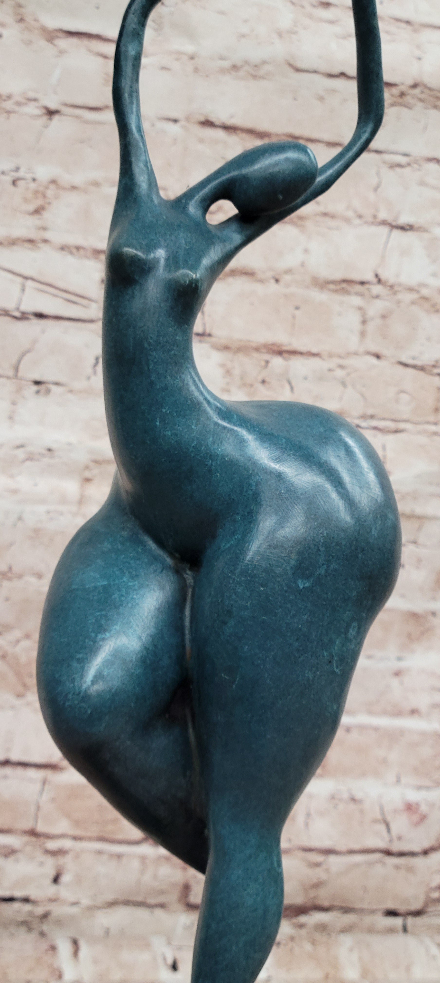 ABSTRACT WOMAN SIGNED MILO SCULPTURE HOT CAST HAND MADE MARBLE BASE FIGURINE LRG