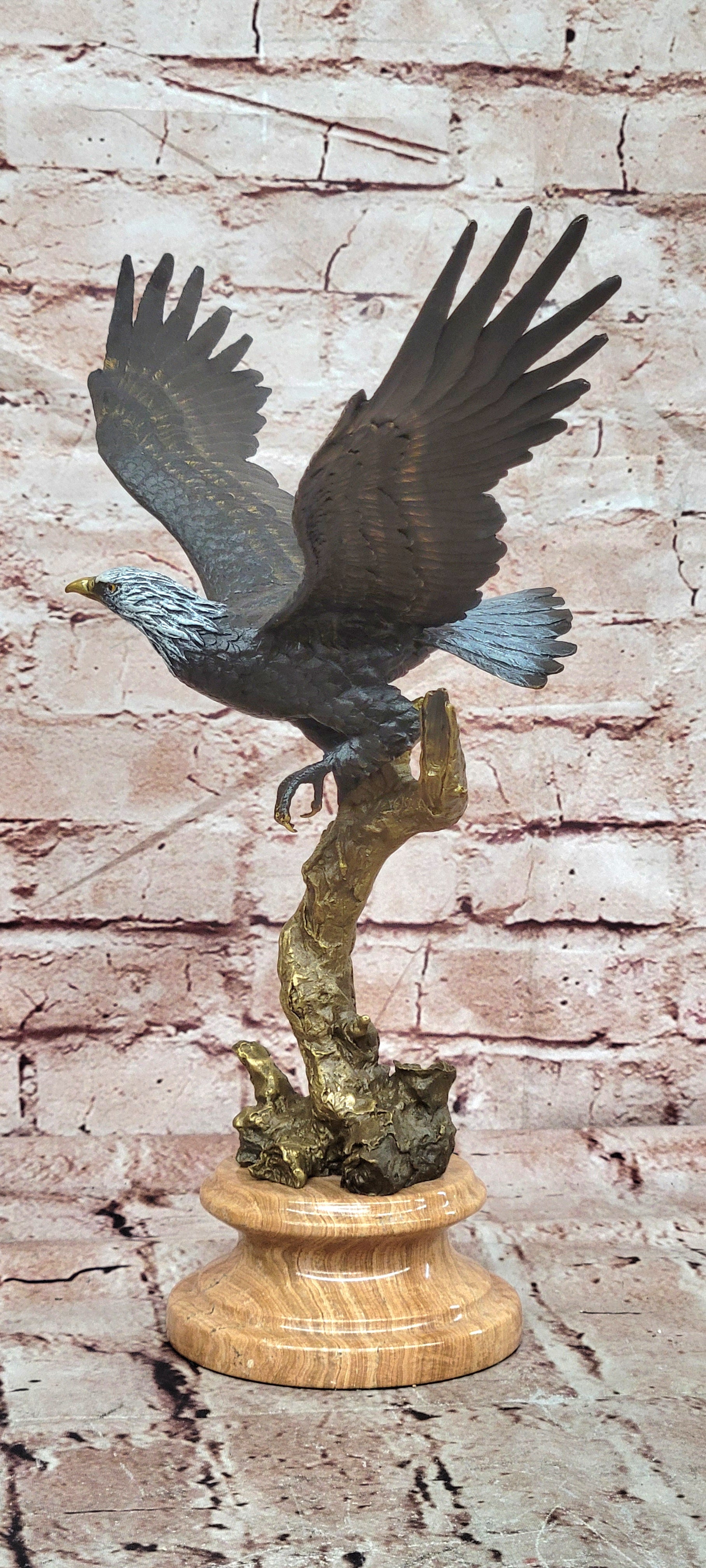Juno Bronze Eagle Figurine American Wildlife Sculpture Marble Base Fine Art Decor