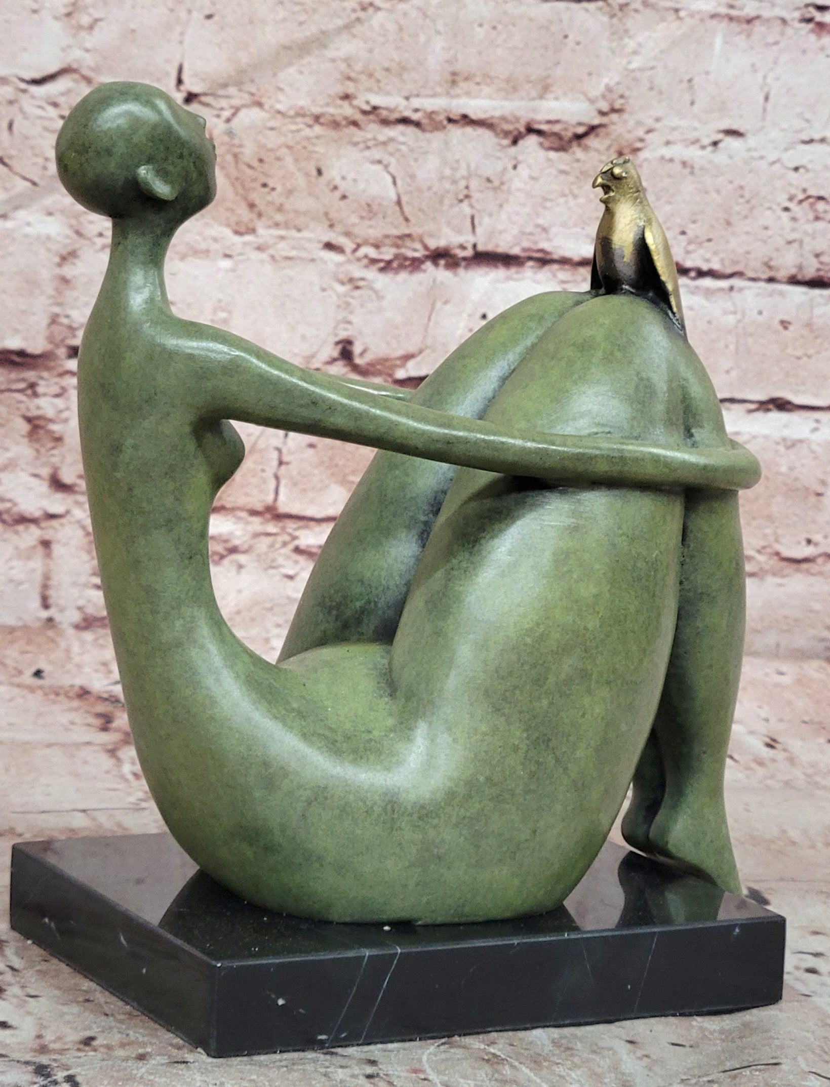 Juno Bronze Abstract Woman with Bird Figurine Modern Mid-Century Art Statue