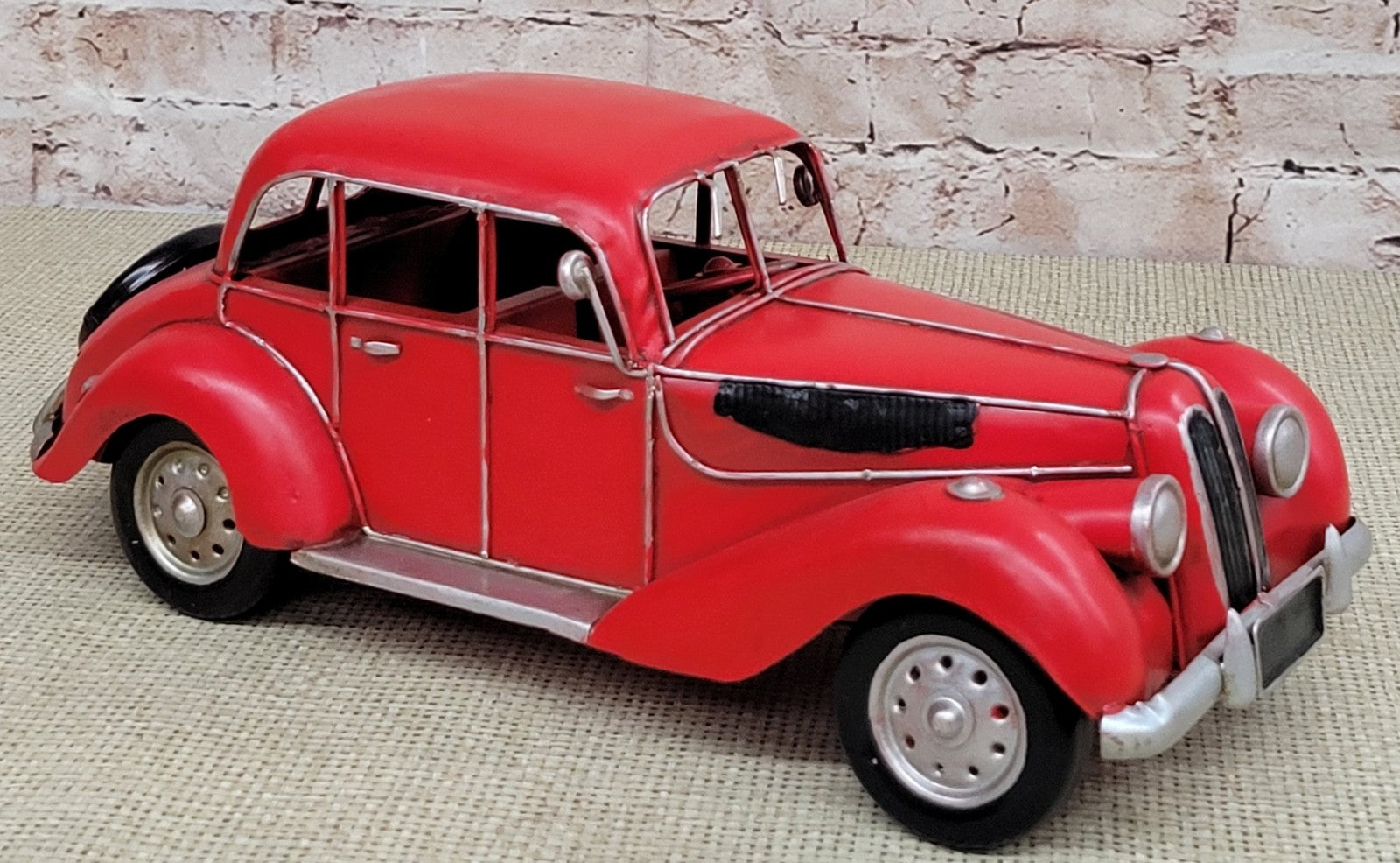 Gangster Car Art Deco Toy Car Coupe Chippy Red Paint Wheel Cars Vintage