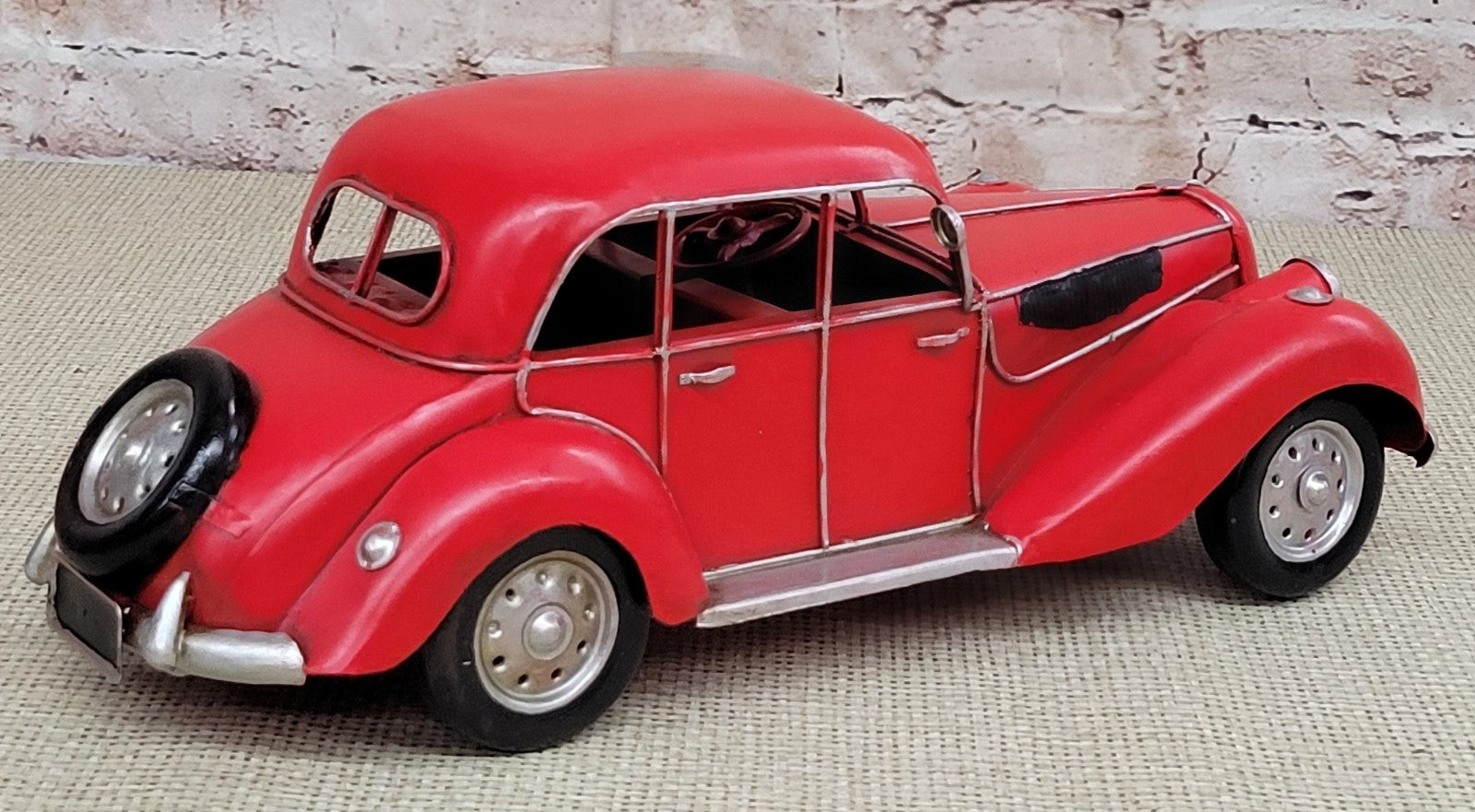 Gangster Car Art Deco Toy Car Coupe Chippy Red Paint Wheel Cars Vintage