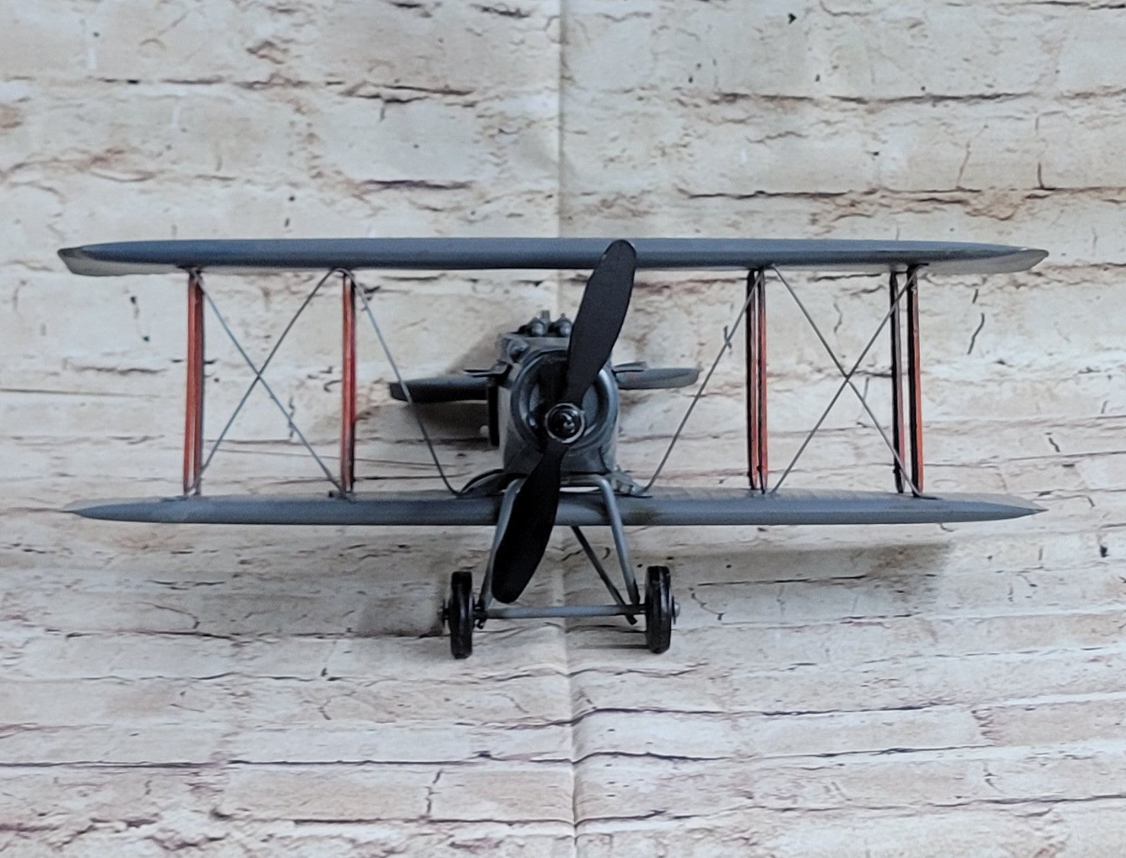 COLLECTIBLE RETRO AIRPLANE TIN TOY WITH Propeller PUSH ACTION Hand Made Decor