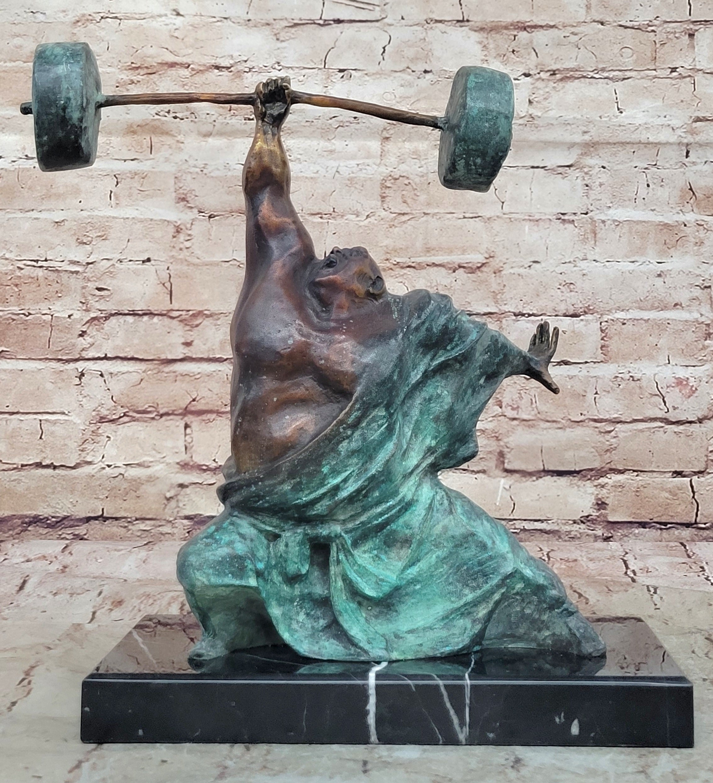 Handcrafted Milo Sculpture: Unique Modern Artwork Weightlifting Figure