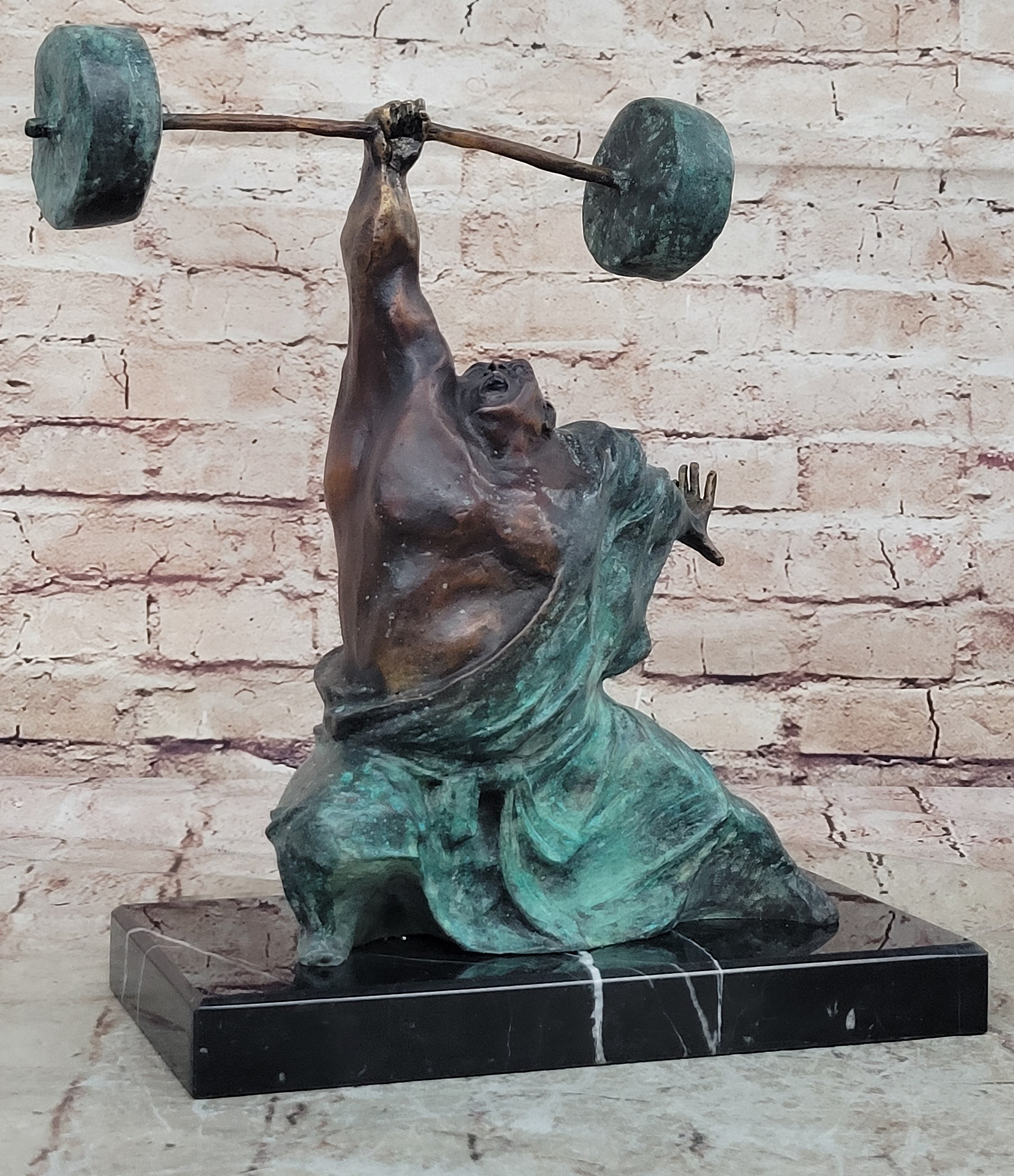 Handcrafted Milo Sculpture: Unique Modern Artwork Weightlifting Figure