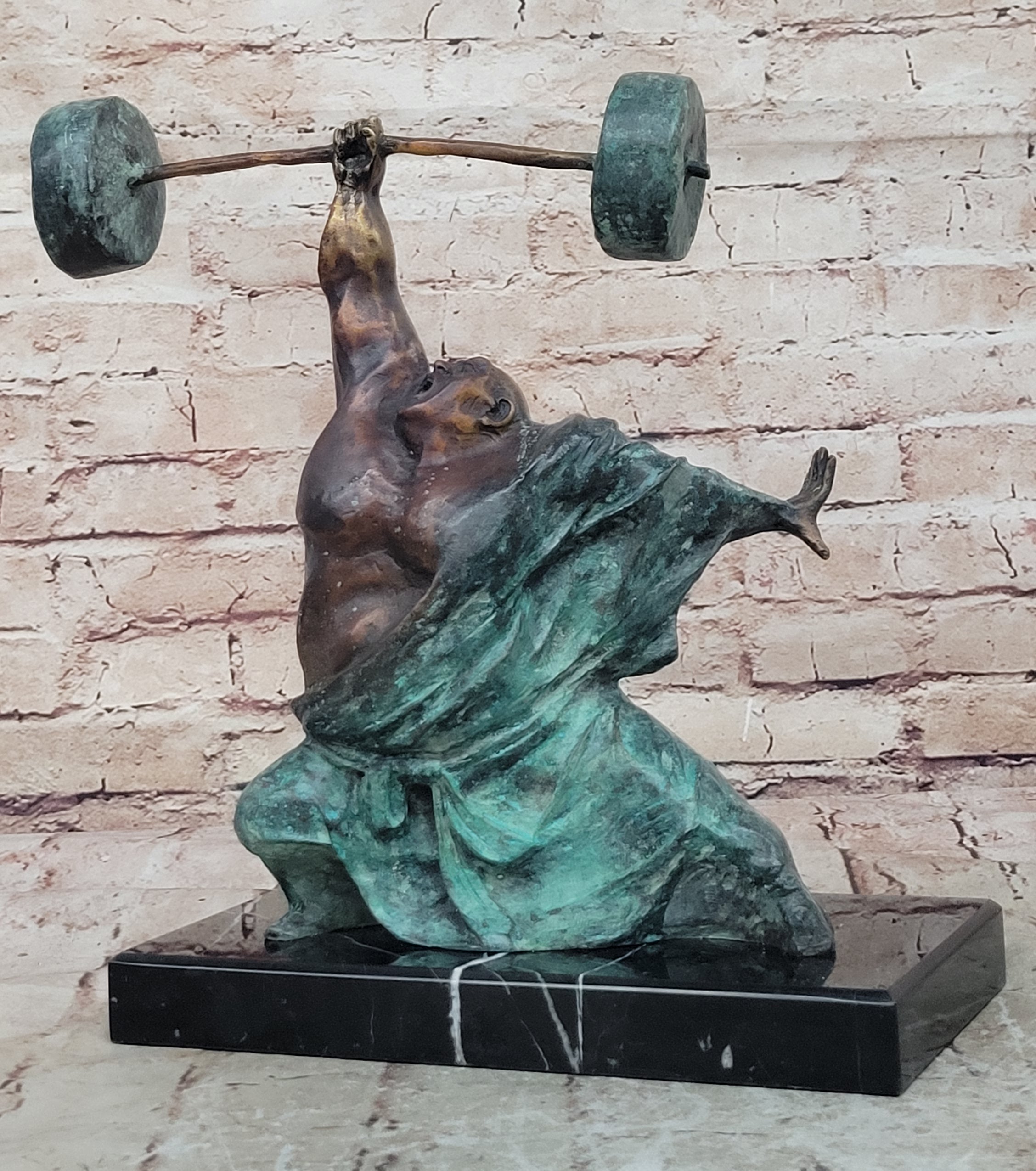 Handcrafted Milo Sculpture: Unique Modern Artwork Weightlifting Figure