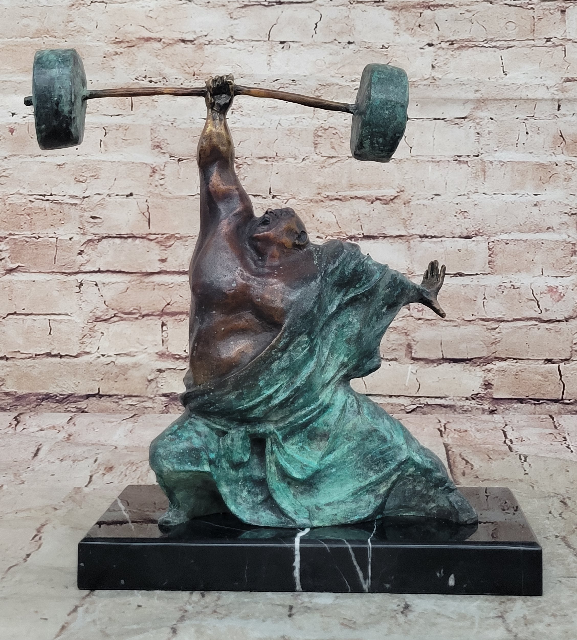 Handcrafted Milo Sculpture: Unique Modern Artwork Weightlifting Figure