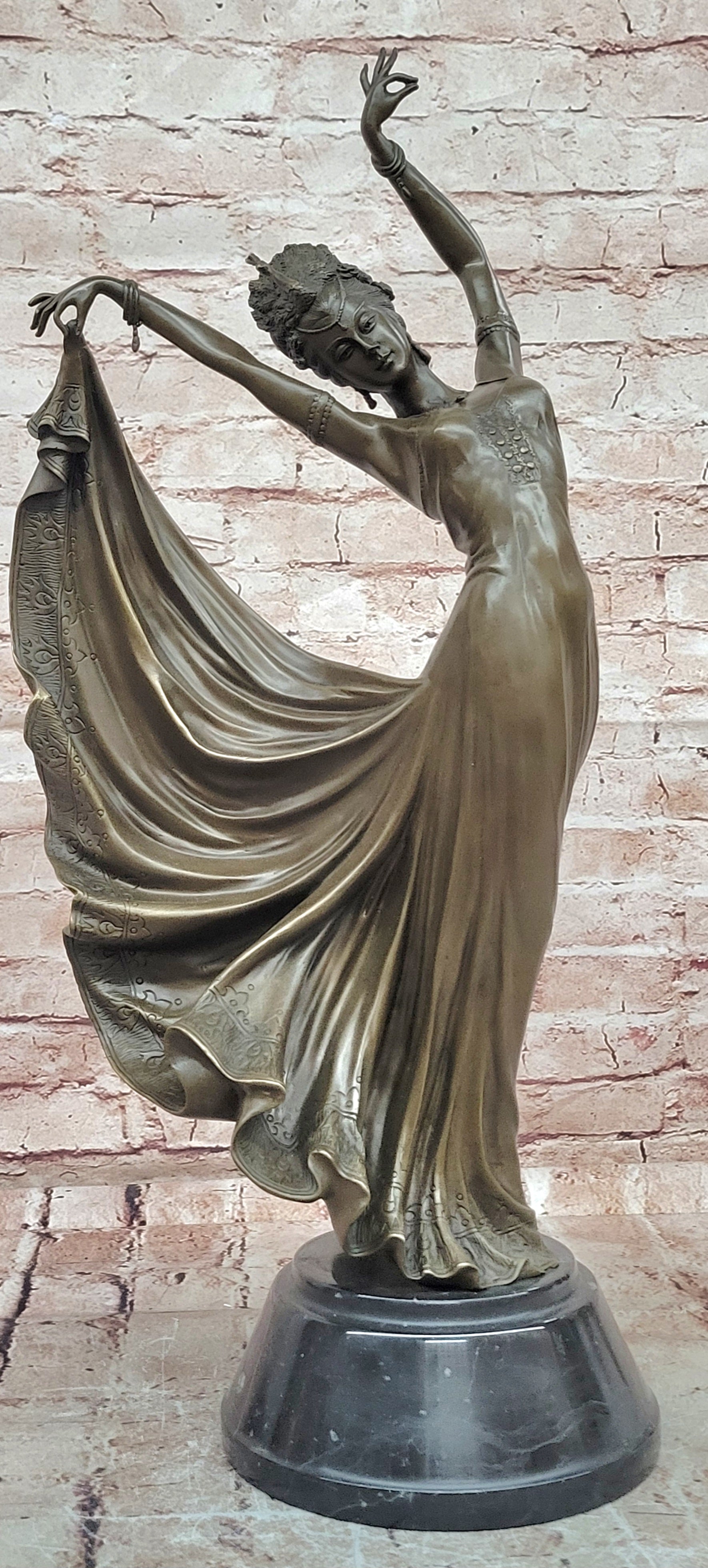 Premium Art Deco Bronze Woman Dance Figurine Hot Cast Fine Art Collectible