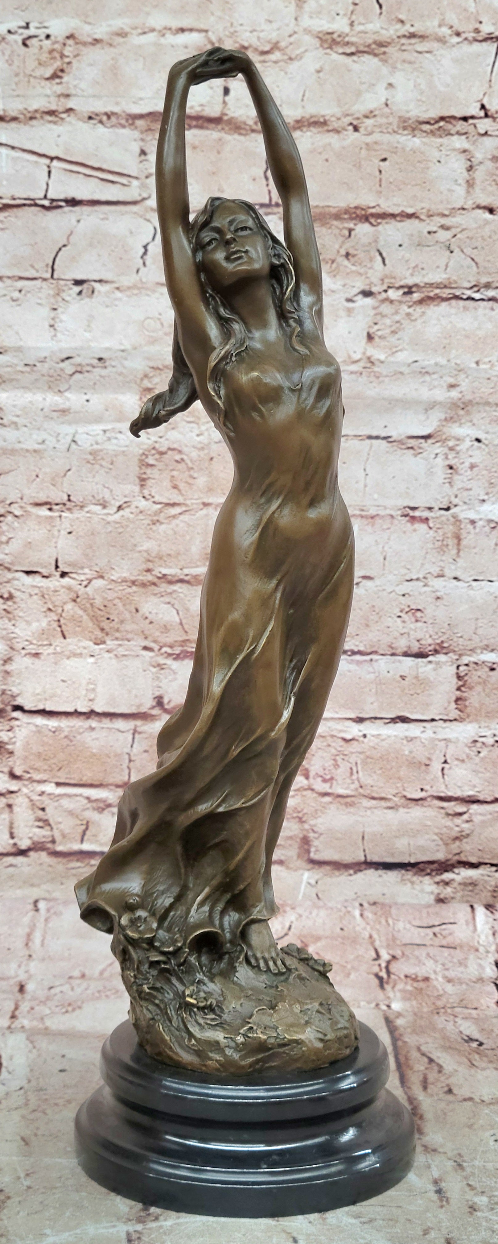 Beautiful Signed 100% BRONZE ART DECO Erotic Spring Awakening Sculpture Figurine