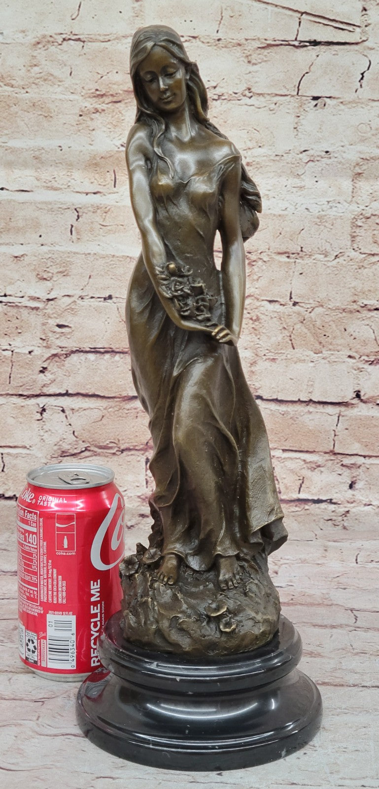 Museum-Quality Artwork: Gorgeous Maiden with Flower, Handmade Bronze Sculpture by Milo
