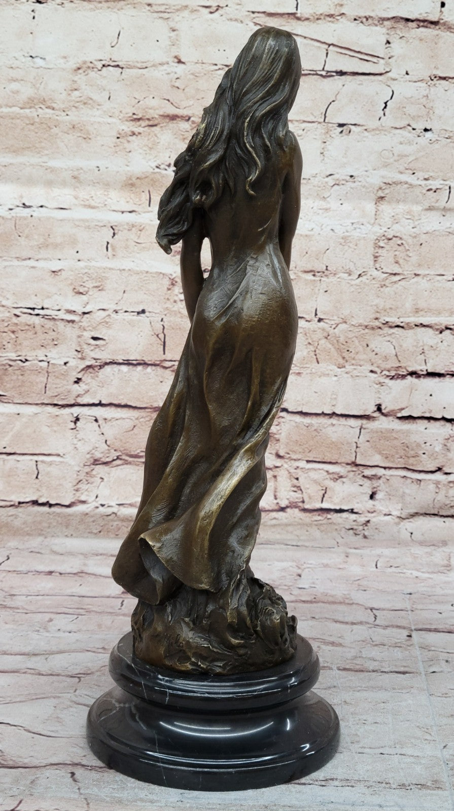 Museum-Quality Artwork: Gorgeous Maiden with Flower, Handmade Bronze Sculpture by Milo