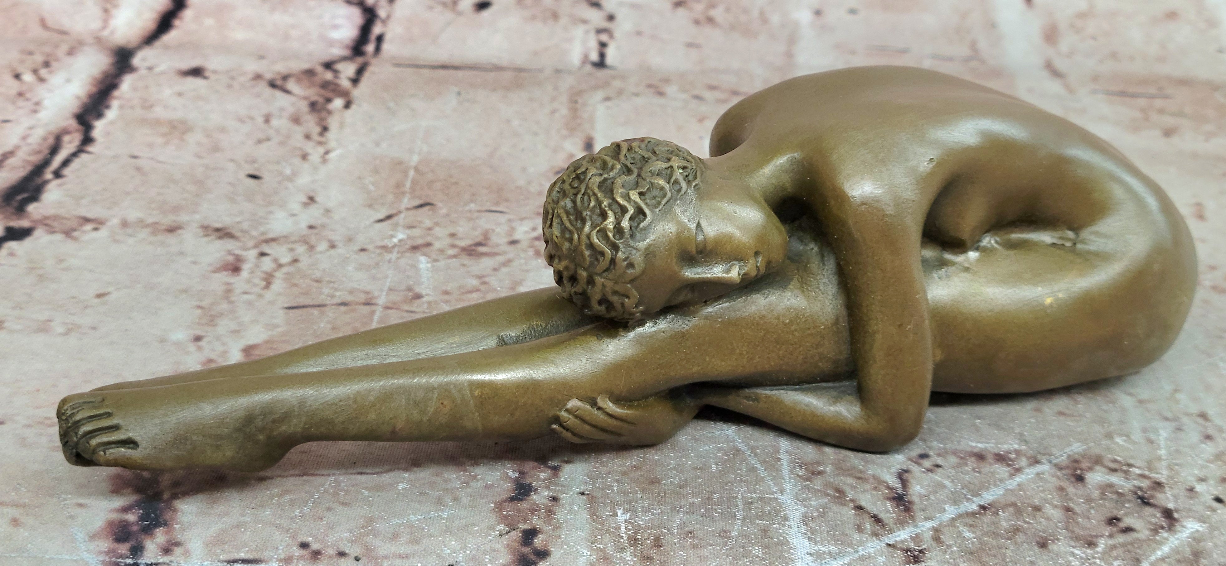Classical Lean Woman Yoga Bronze Sculpture Vintage Art Lady Figurine Statue Retro
