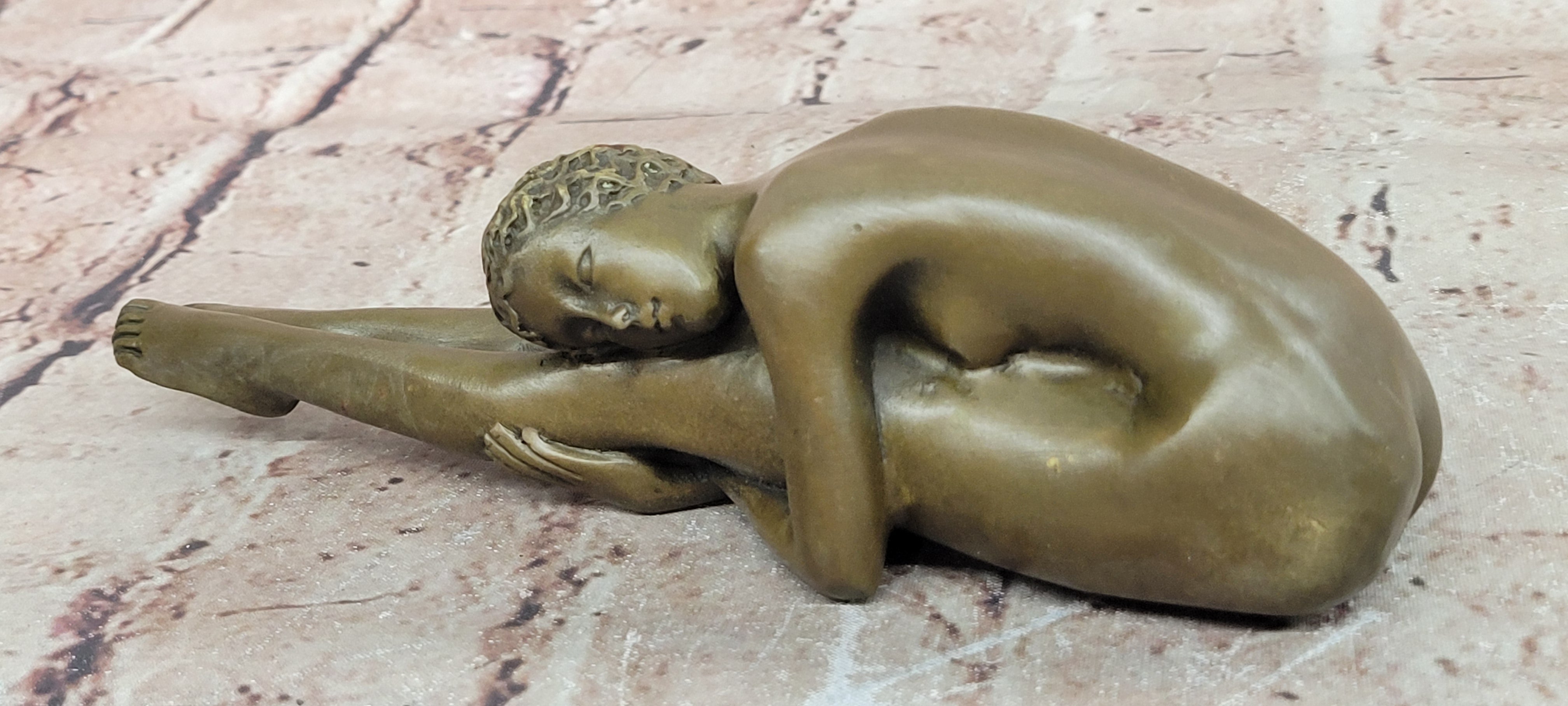Classical Lean Woman Yoga Bronze Sculpture Vintage Art Lady Figurine Statue Retro