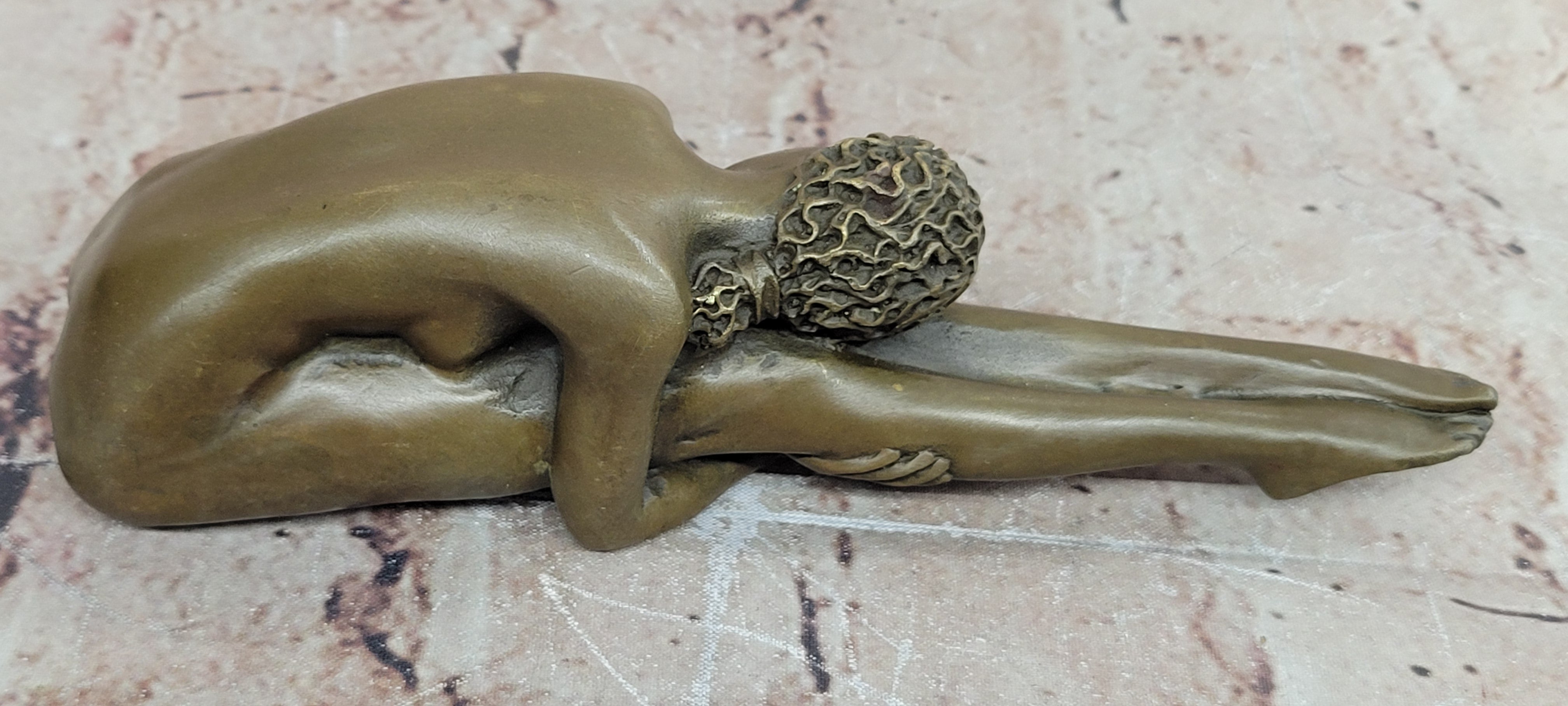 Classical Lean Woman Yoga Bronze Sculpture Vintage Art Lady Figurine Statue Retro