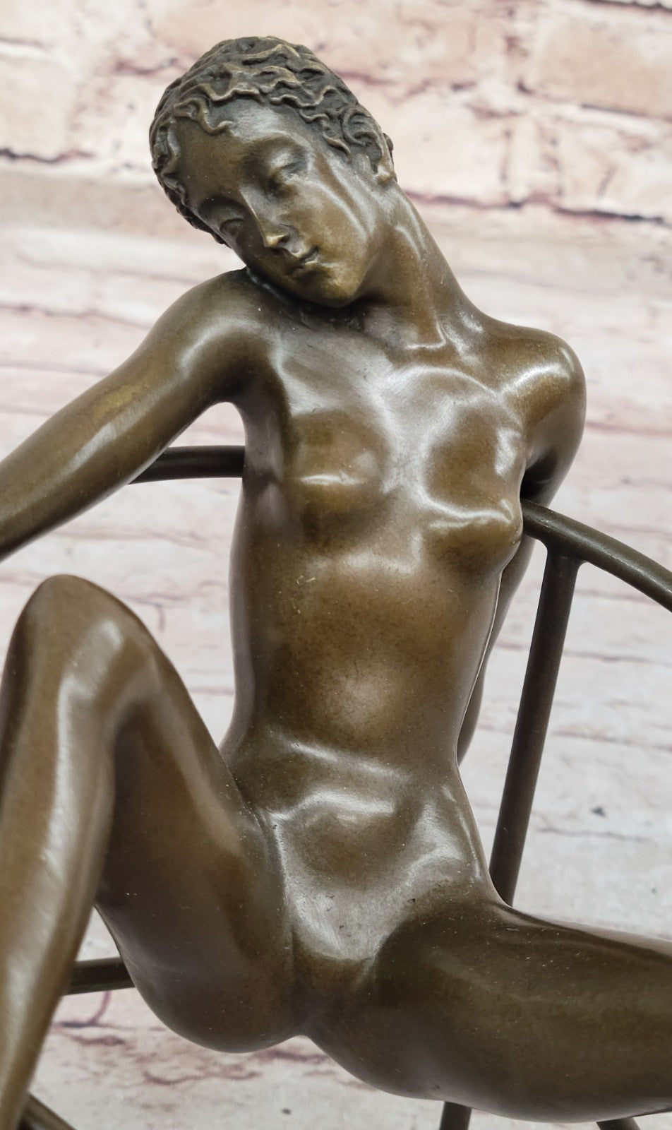Modern Art Nouveau Abstract Nude Woman Girl 100% Bronze Sculpture by Mario Nick