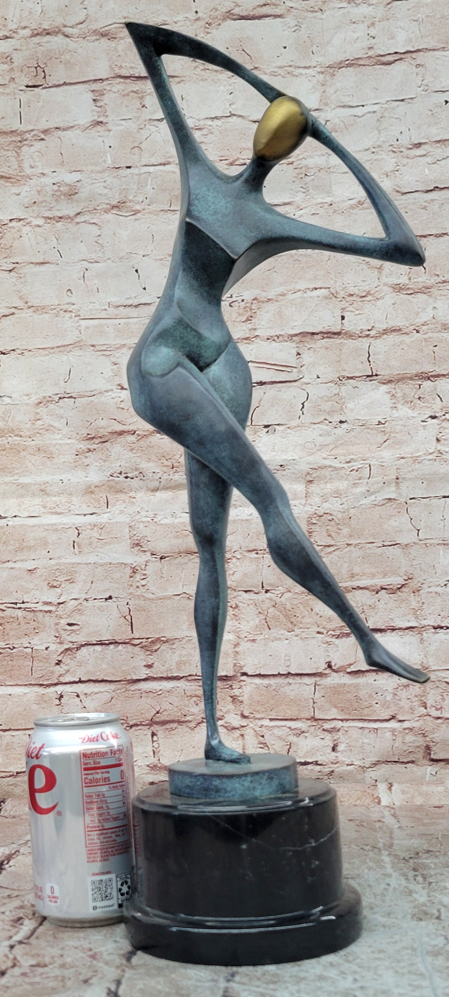 Signed Bronze Abstract Woman Sculpture Green Patina Fine Art Collectible Statue