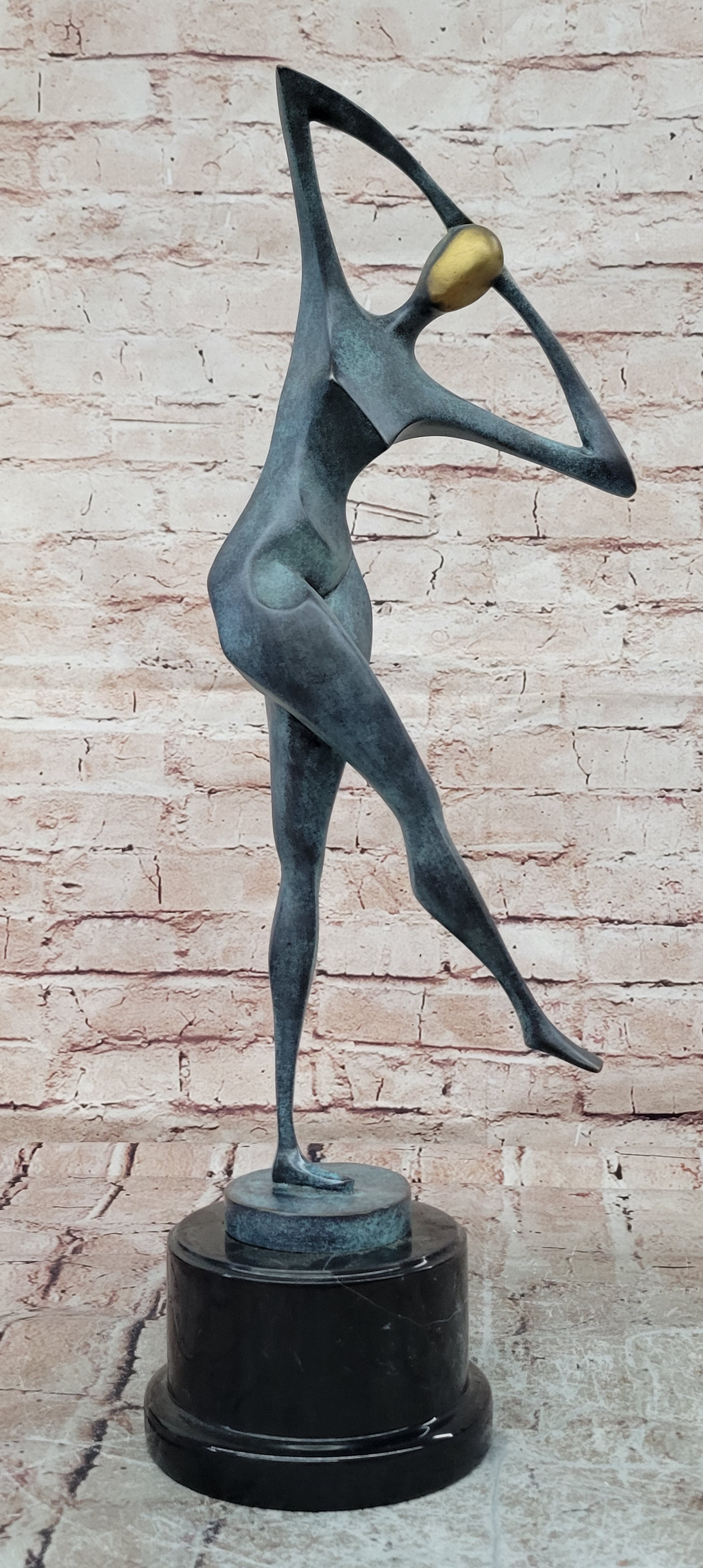 Signed Bronze Abstract Woman Sculpture Green Patina Fine Art Collectible Statue