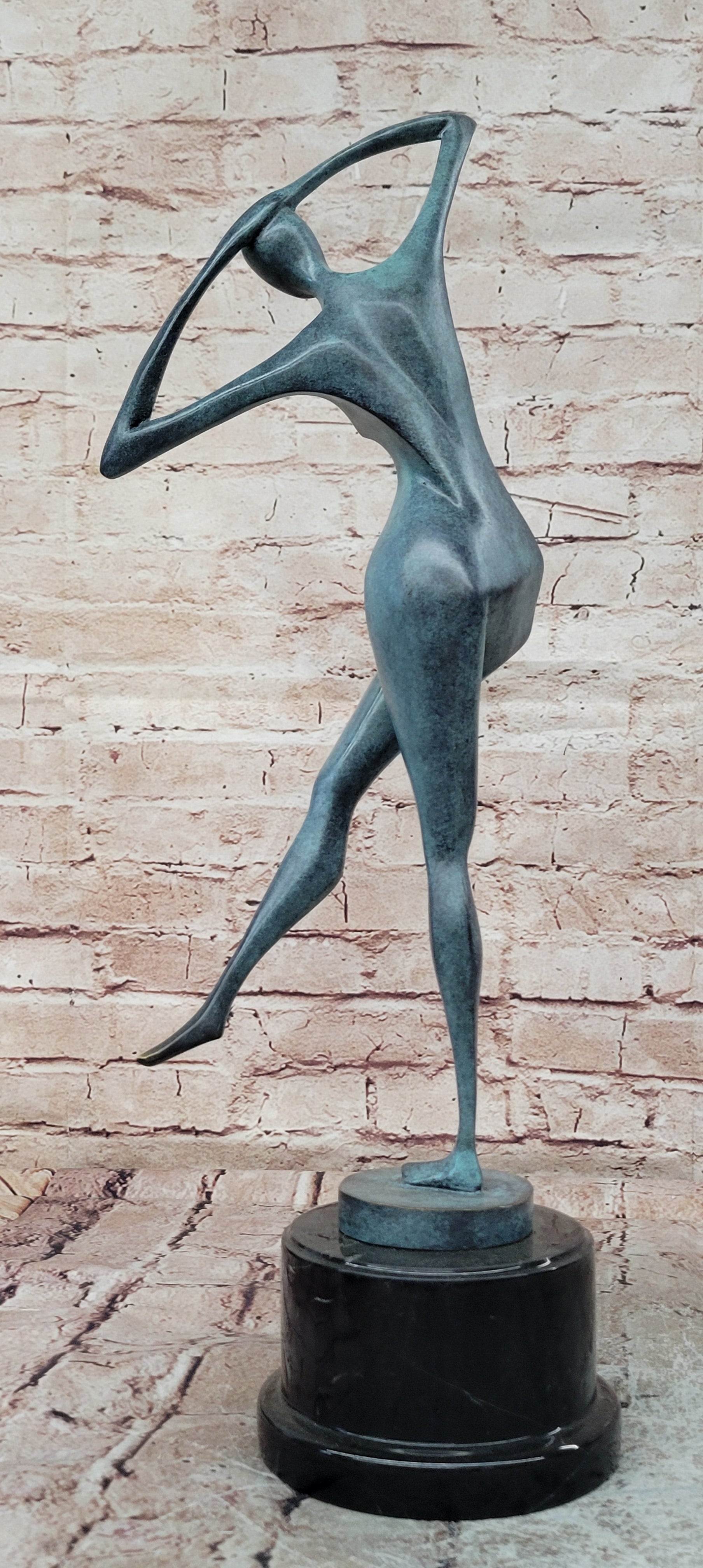 Signed Bronze Abstract Woman Sculpture Green Patina Fine Art Collectible Statue