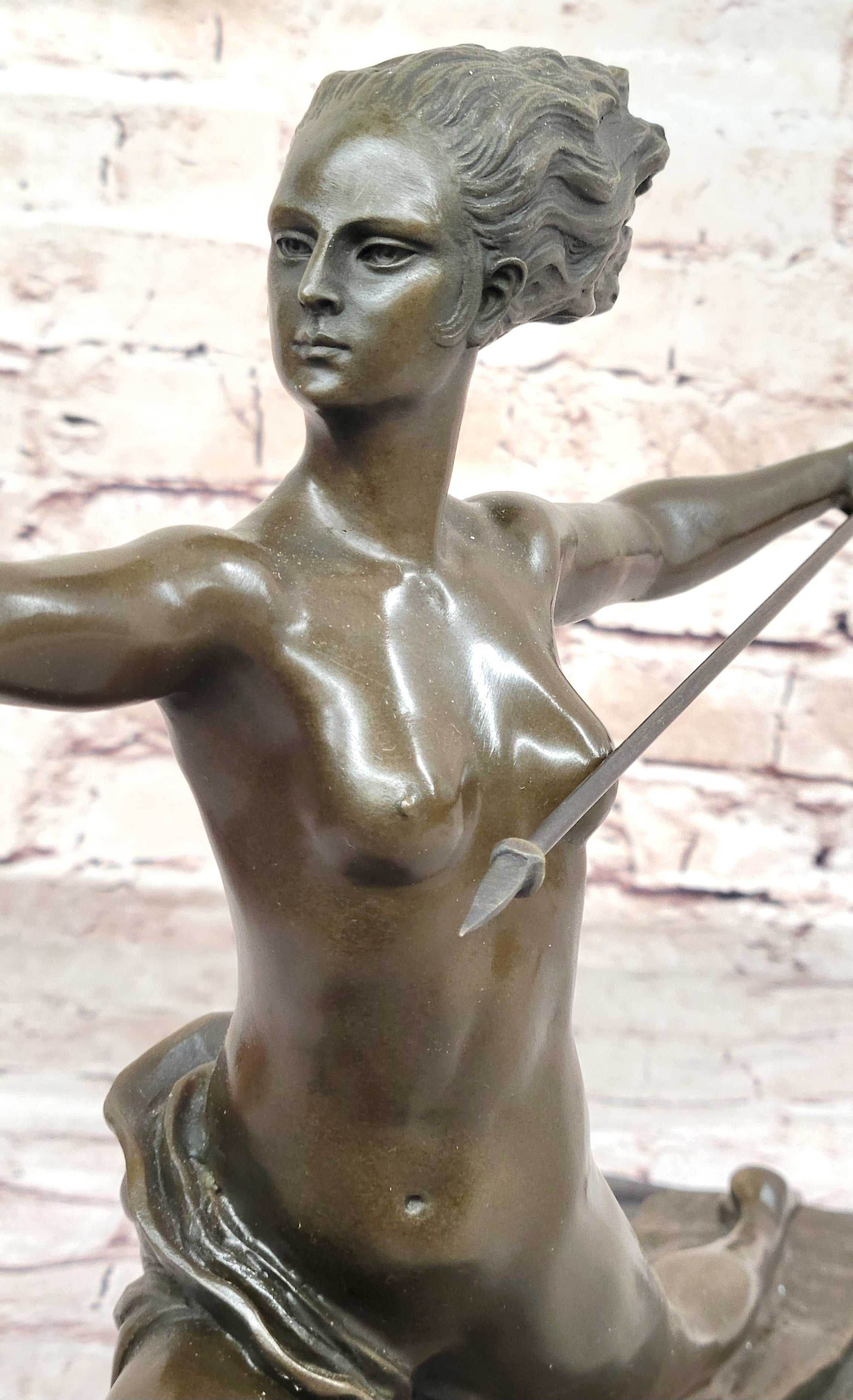 Art Deco Female Warrior Bronze Sculpture Marble Base Figurine Statue Sale