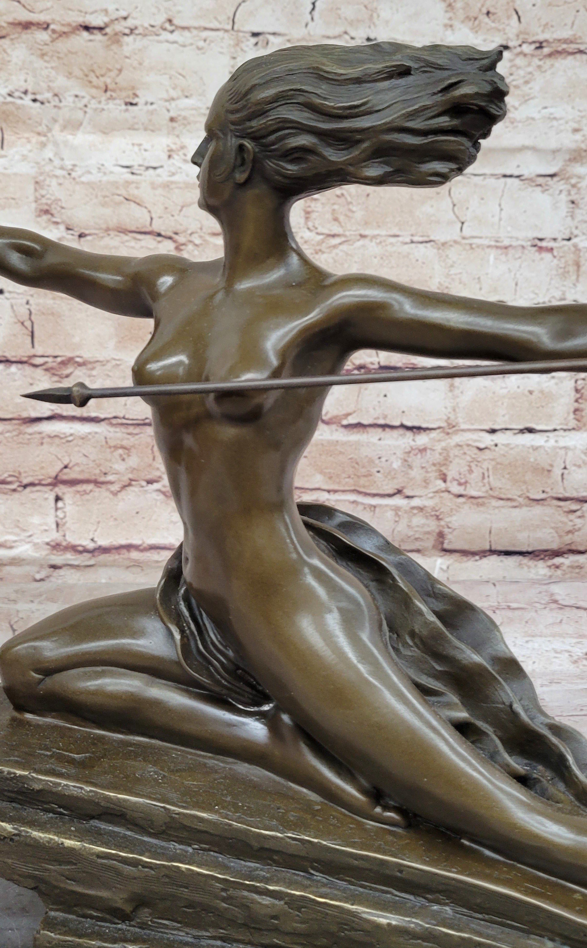 Art Deco Female Warrior Bronze Sculpture Marble Base Figurine Statue Sale