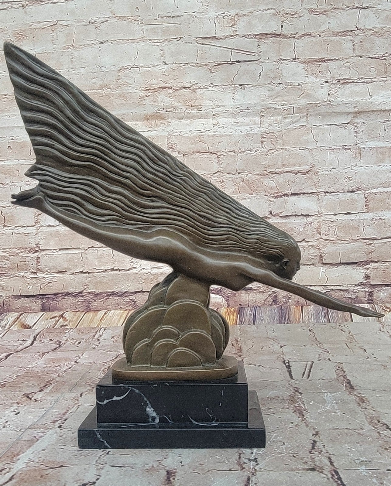 Signed Art Nouveau Nude Swimmer Bronze Sculpture Vintage Statue Figure Figurine