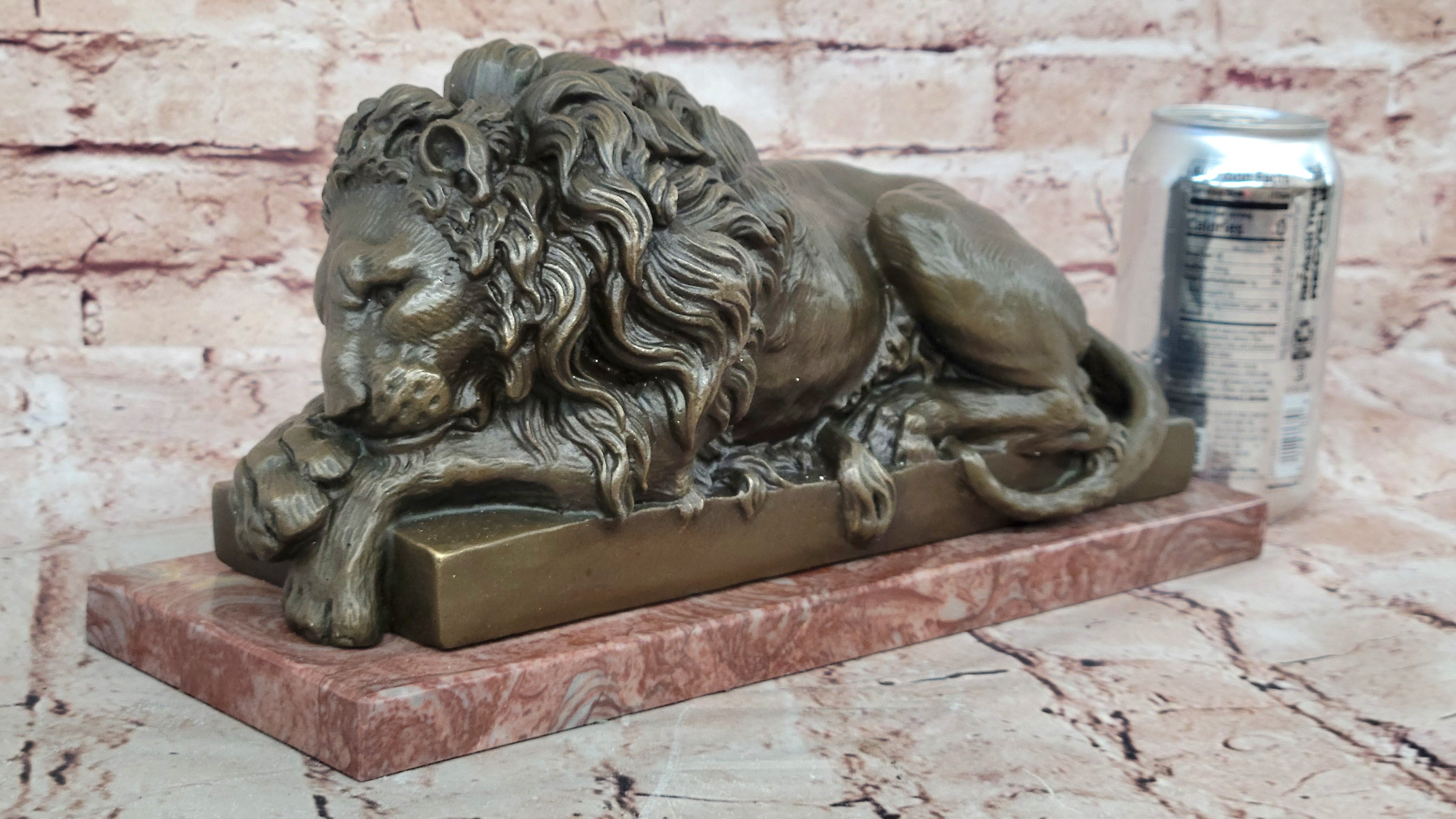 HEAVY LARGE FAMOUS CLASSICAL ART LION 100% SOLIDREAL  BRONZE STATUE DECO