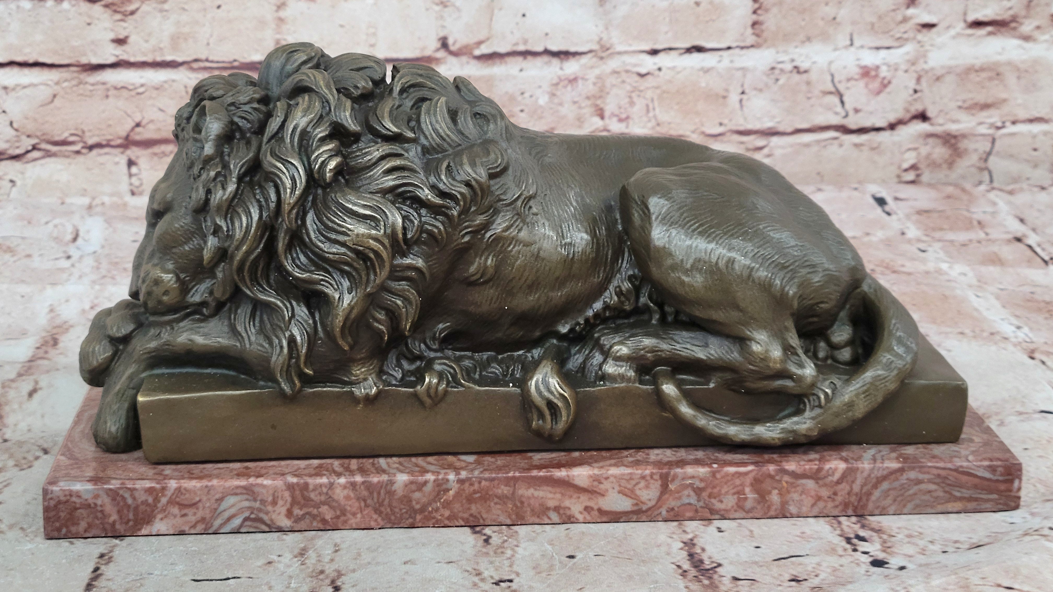 HEAVY LARGE FAMOUS CLASSICAL ART LION 100% SOLIDREAL  BRONZE STATUE DECO