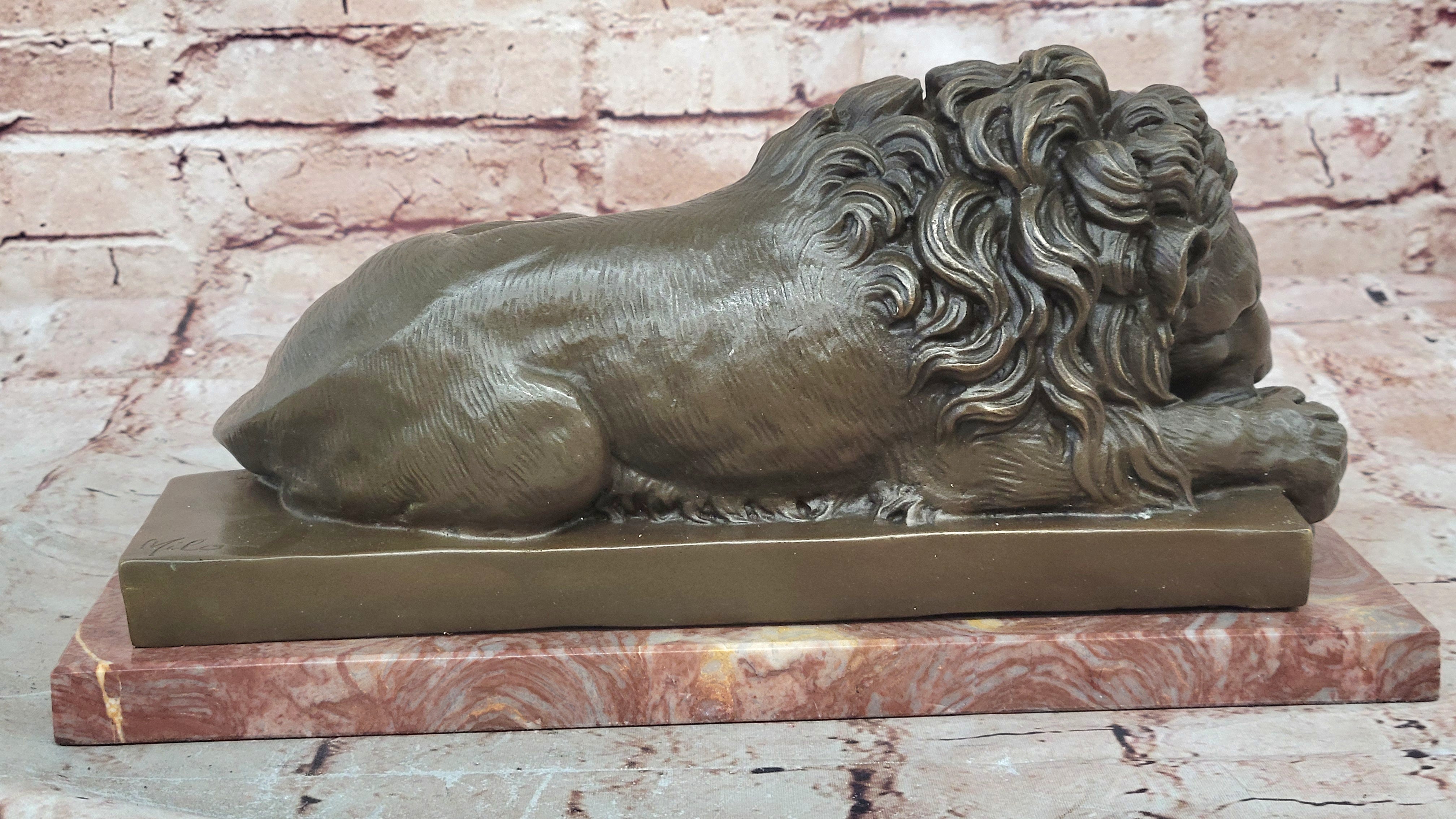 HEAVY LARGE FAMOUS CLASSICAL ART LION 100% SOLIDREAL  BRONZE STATUE DECO