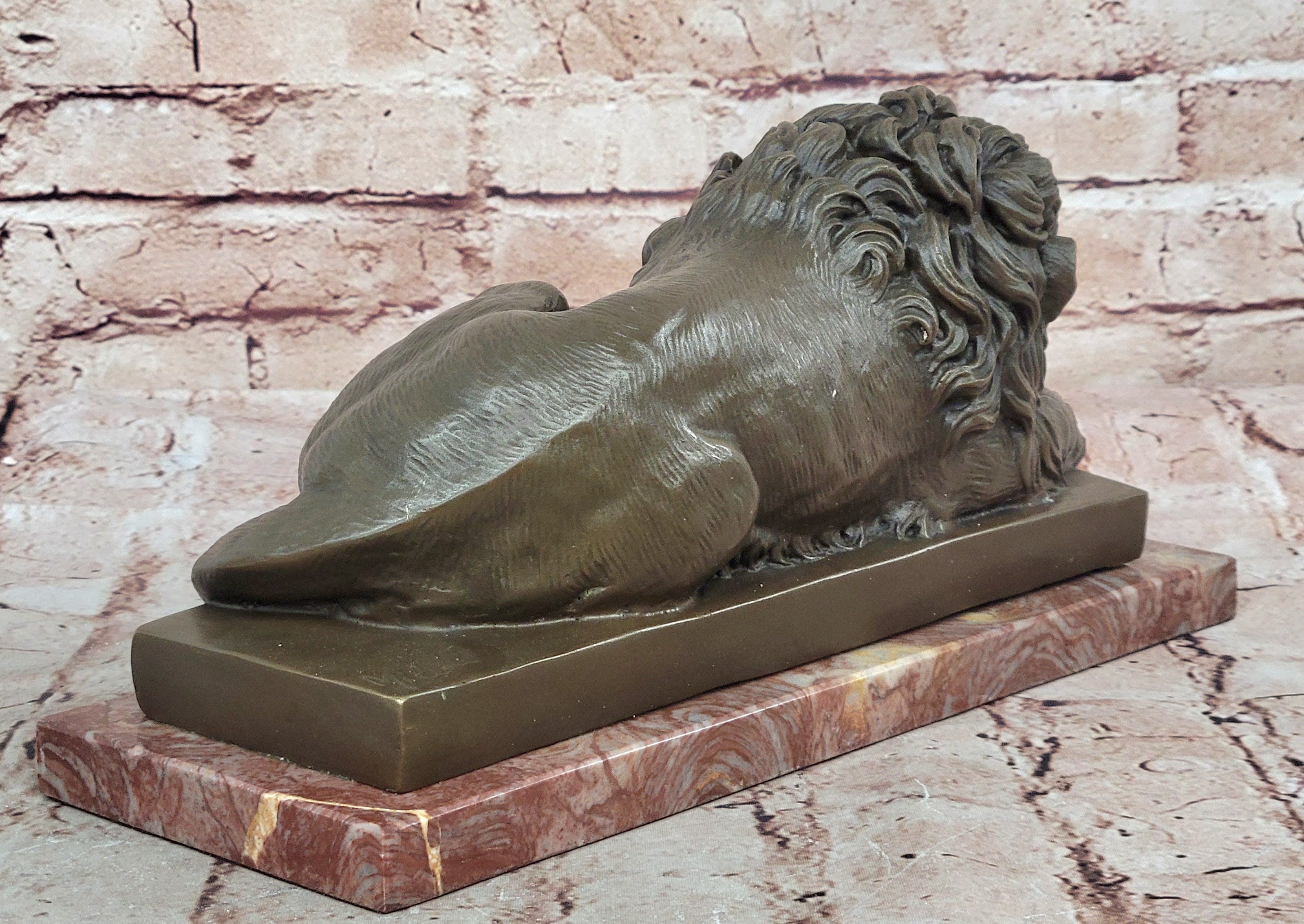 HEAVY LARGE FAMOUS CLASSICAL ART LION 100% SOLIDREAL  BRONZE STATUE DECO