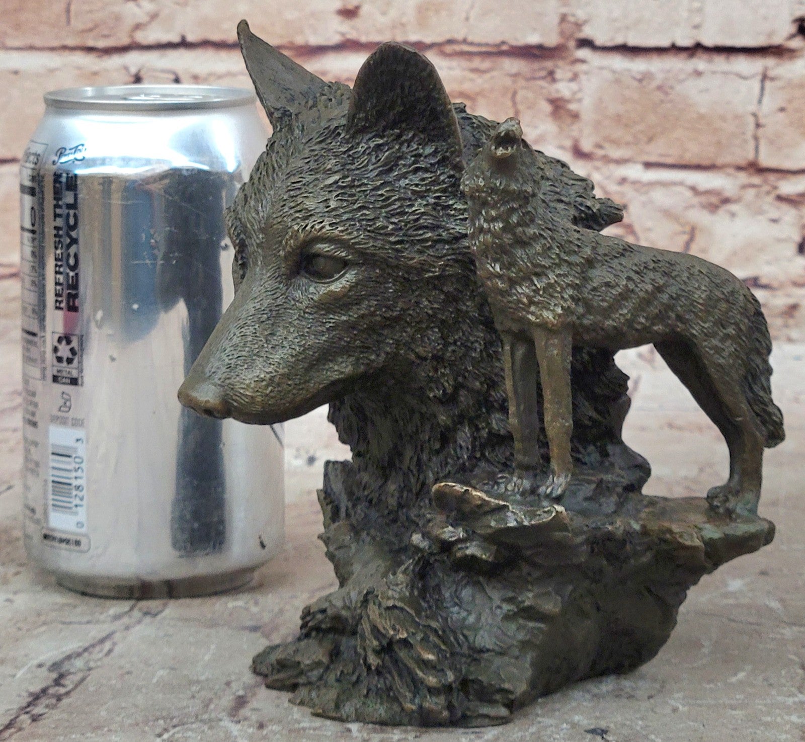 Art Decor Collectible Original Milo Wolf Wolves Bust Bronze Sculpture Statue
