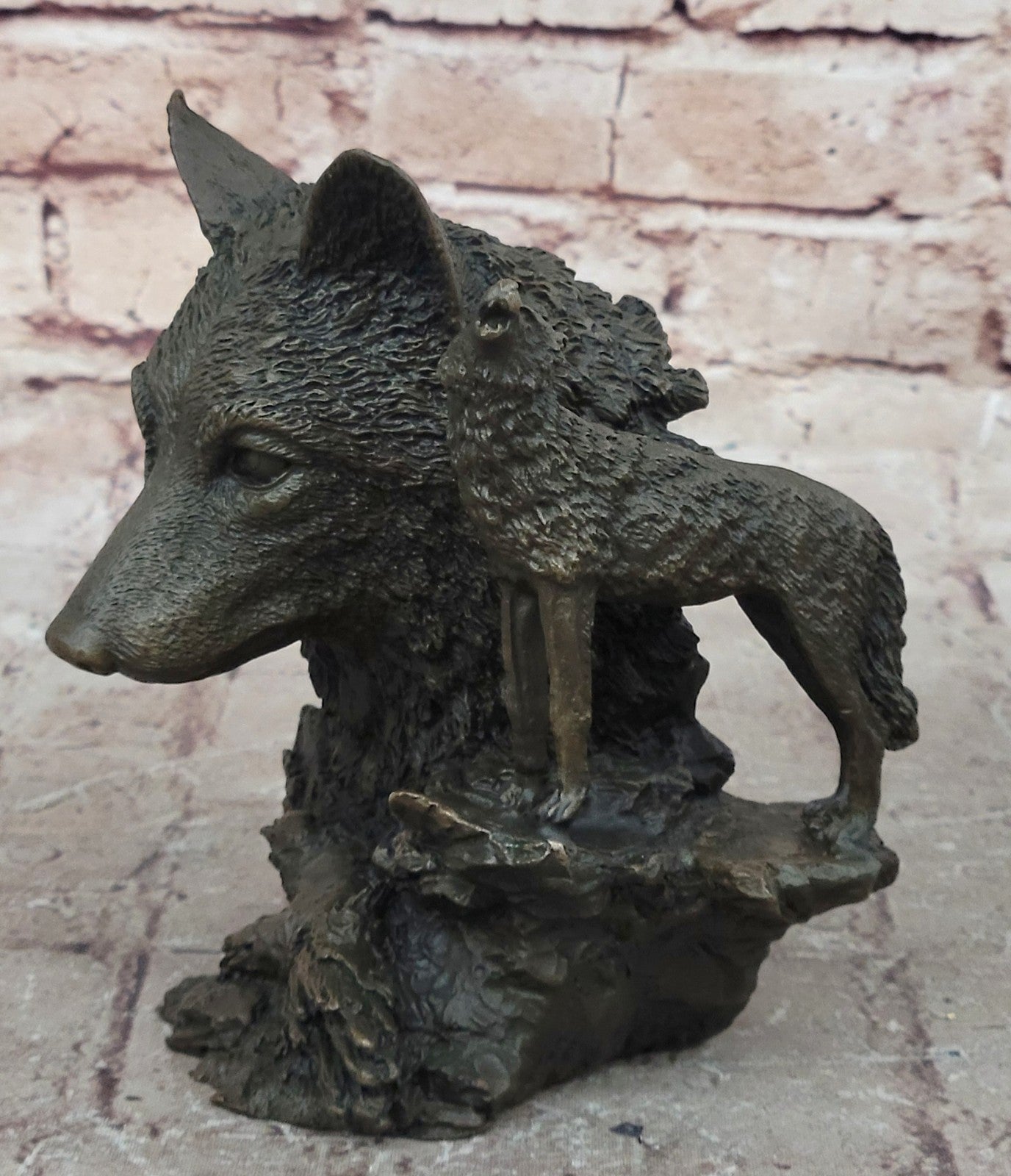 Art Decor Collectible Original Milo Wolf Wolves Bust Bronze Sculpture Statue