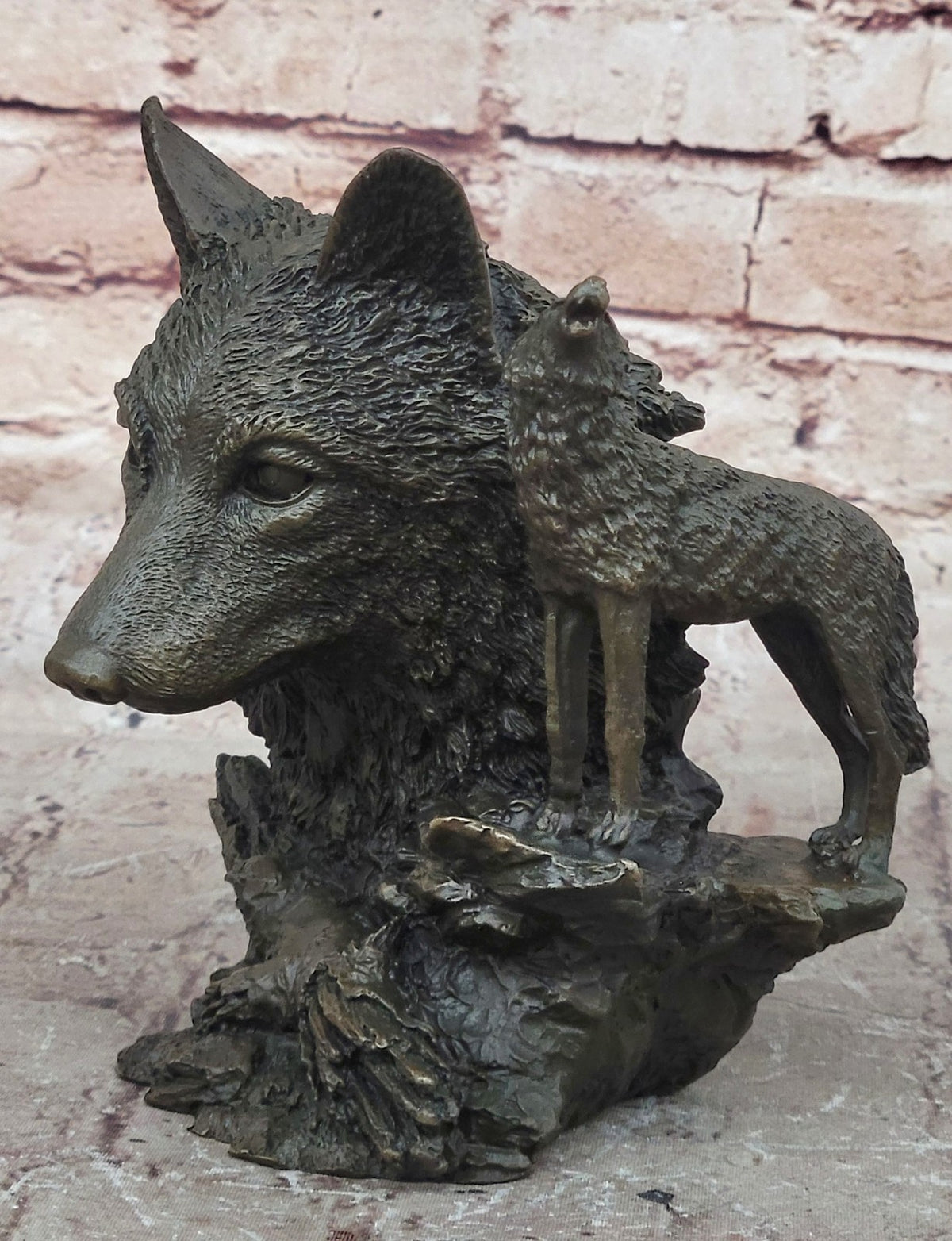 Art Decor Collectible Original Milo Wolf Wolves Bust Bronze Sculpture Statue
