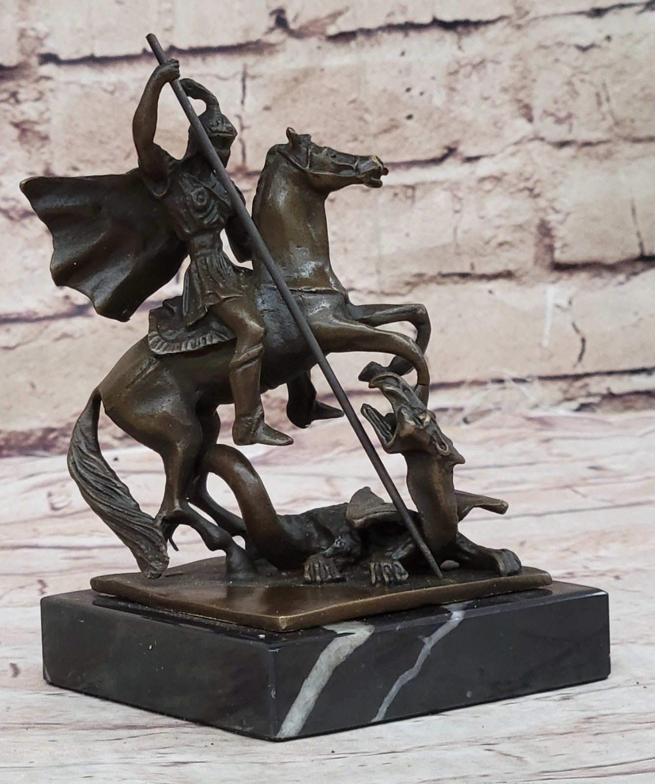Saint Michael Police Officer Law Enforcement Dragon Slayer Bronze Marble Statue