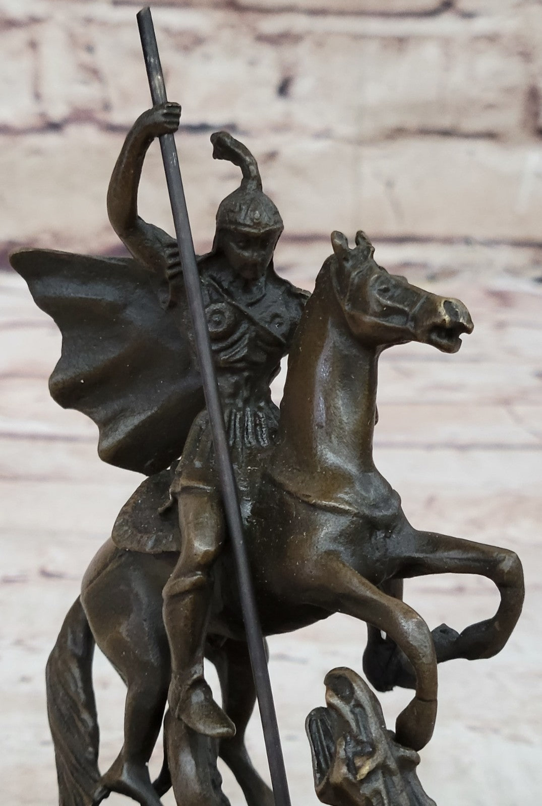 Saint Michael Police Officer Law Enforcement Dragon Slayer Bronze Marble Statue