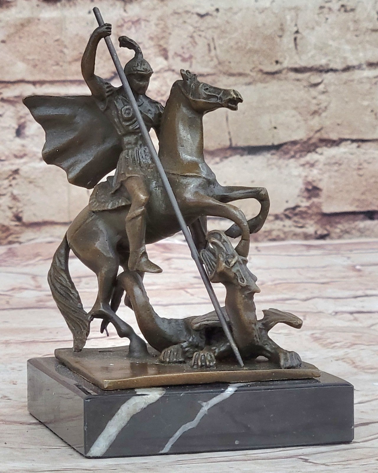 Saint Michael Police Officer Law Enforcement Dragon Slayer Bronze Marble Statue