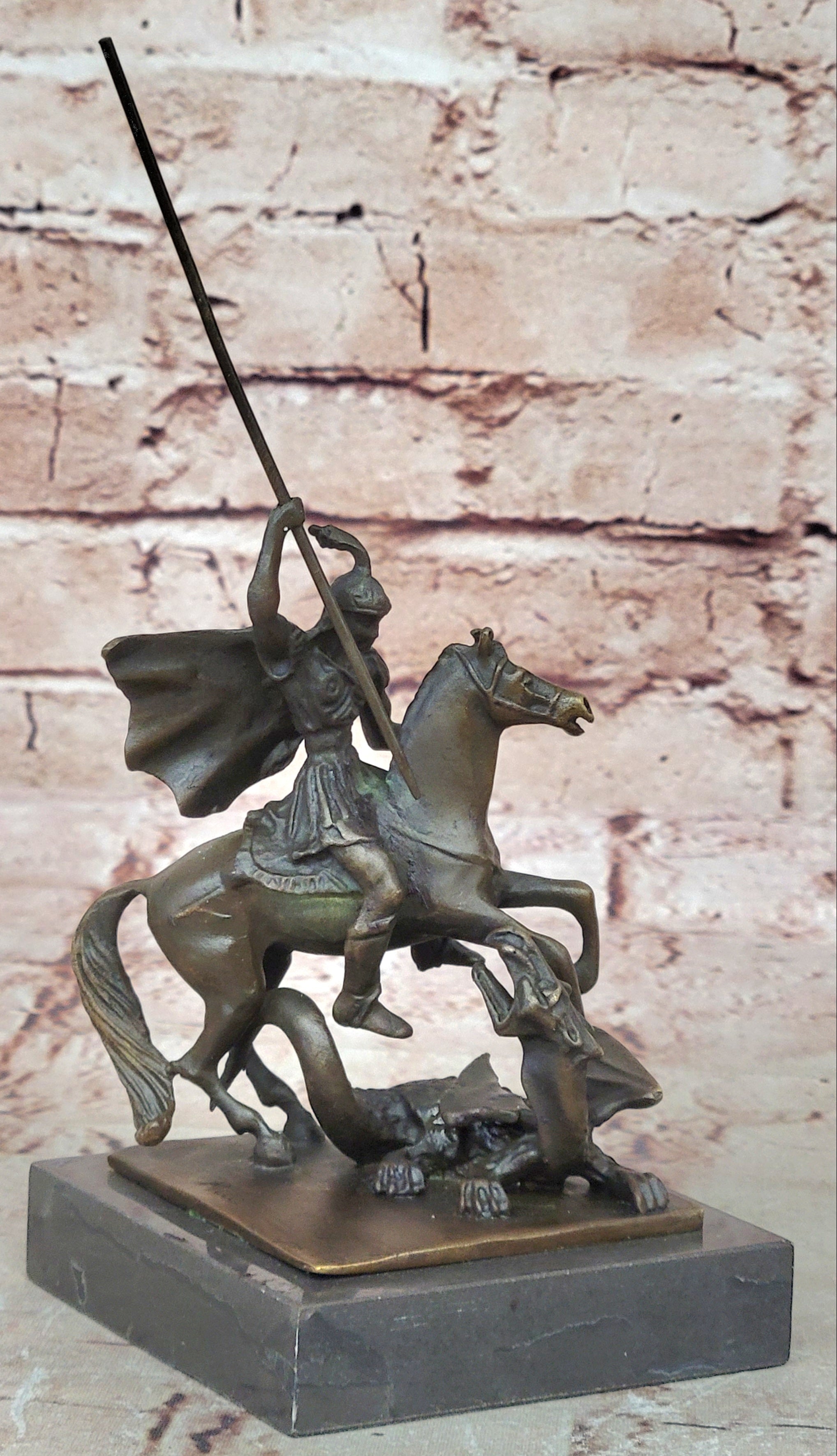 Saint Michael Police Officer Law Enforcement Dragon Slayer Bronze Marble Statue