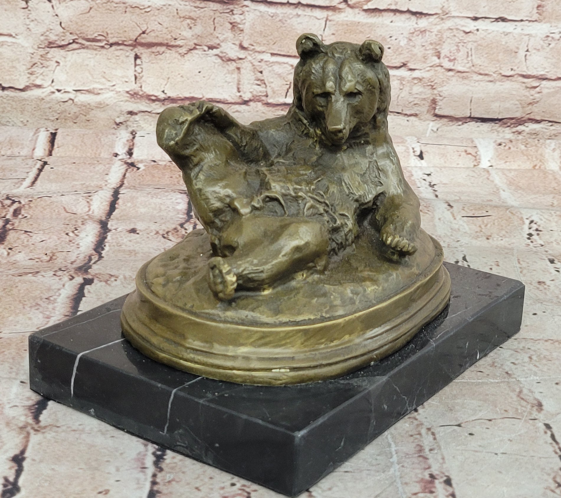 Grizzly Kodiak Black Bear Wildlife Art Cabin Lodge Bronze Marble Figure Decor