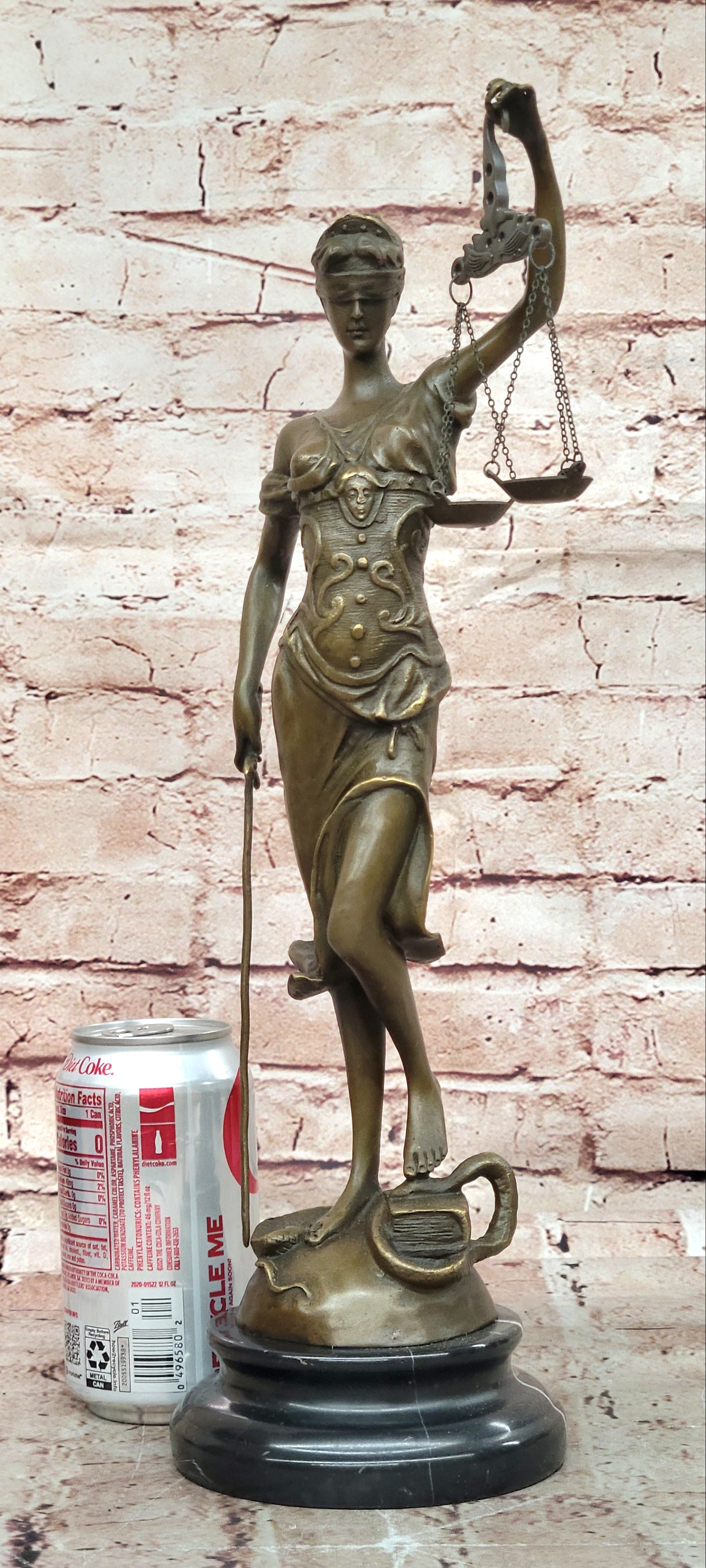 Real Bronze Metal Statue with Marble Lady Blind Justice Scales Lawyer Sculpture