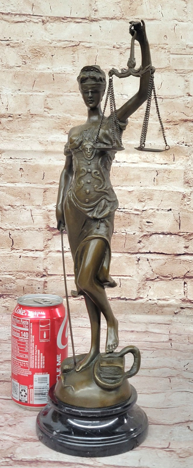 Real Bronze Metal Statue with Marble Lady Blind Justice Scales Lawyer Sculpture