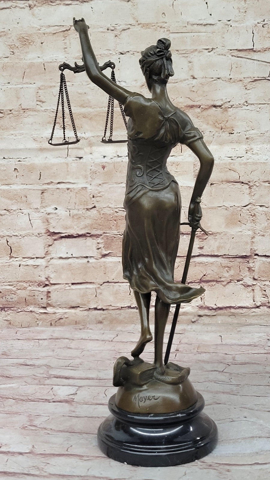 Real Bronze Metal Statue with Marble Lady Blind Justice Scales Lawyer Sculpture