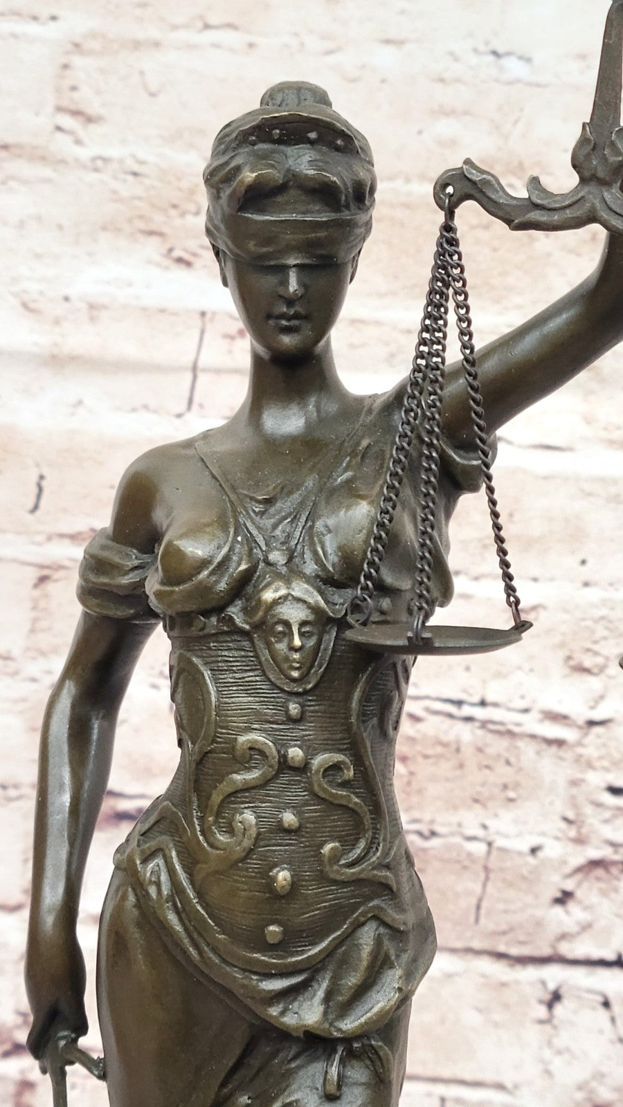 Real Bronze Metal Statue with Marble Lady Blind Justice Scales Lawyer Sculpture