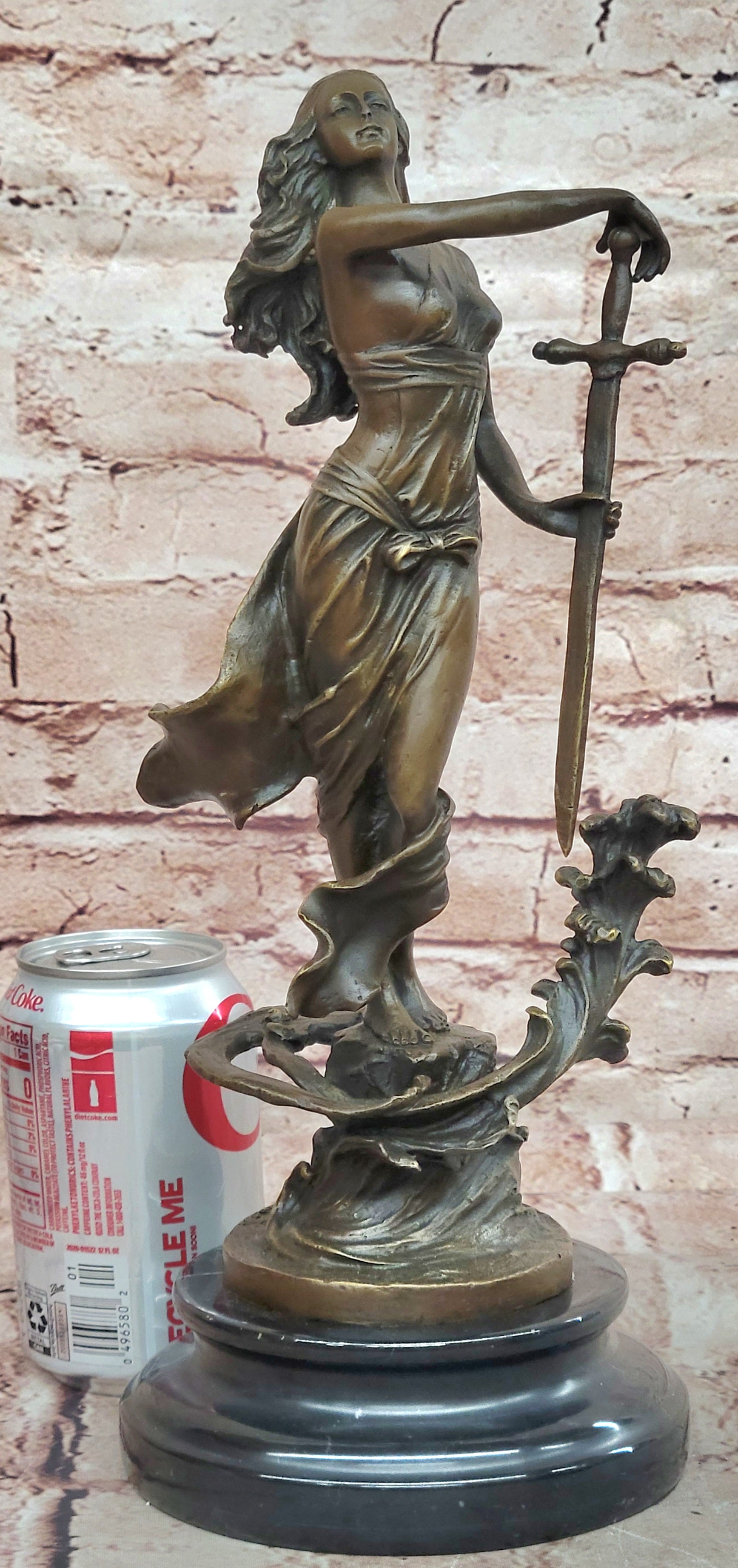 Original Justice Lady Bronze Marble Statue Nude Female by Milo Figurine Figure