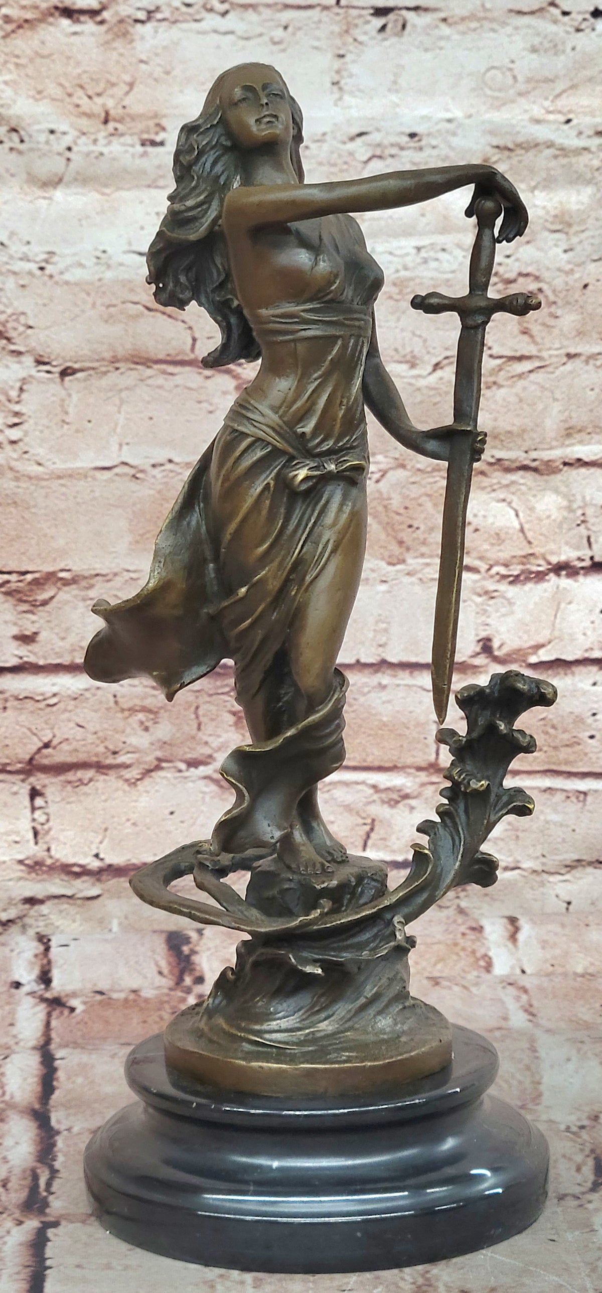 Original Justice Lady Bronze Marble Statue Nude Female by Milo Figurine Figure