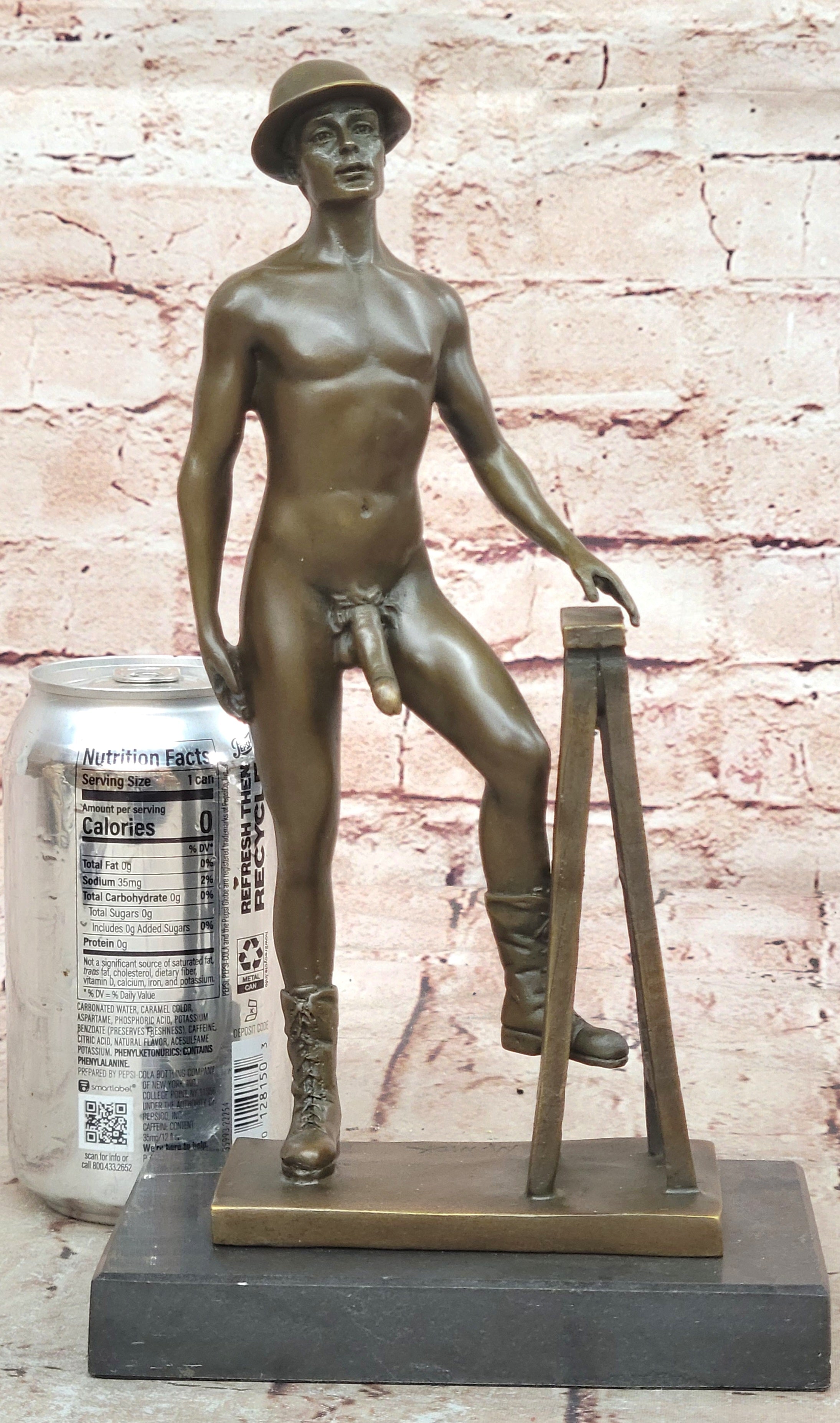 Signed Original Artwork Construction Worker Gay Solid Bronze Sculpture Nude Art