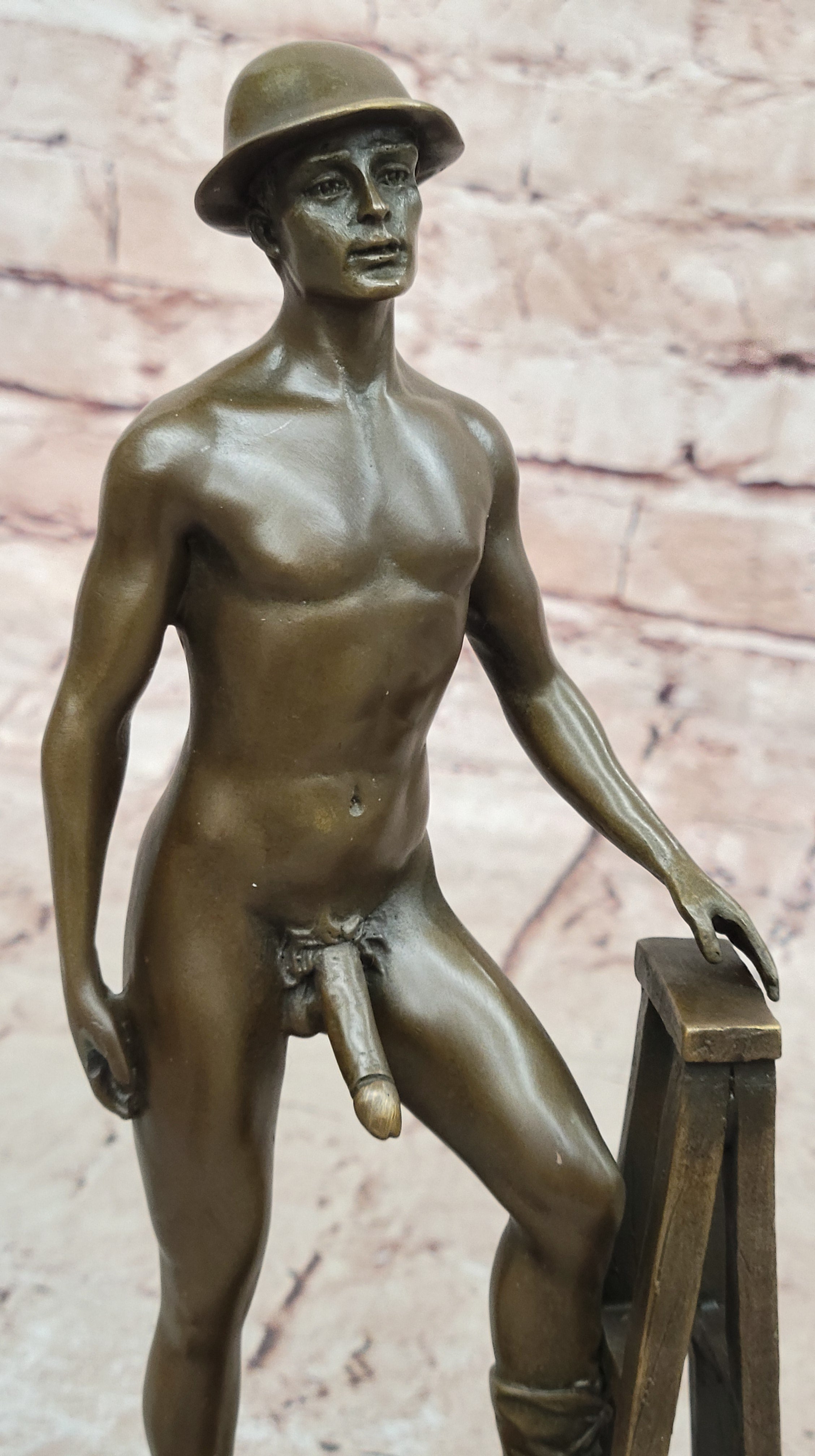 Signed Original Artwork Construction Worker Gay Solid Bronze Sculpture Nude Art