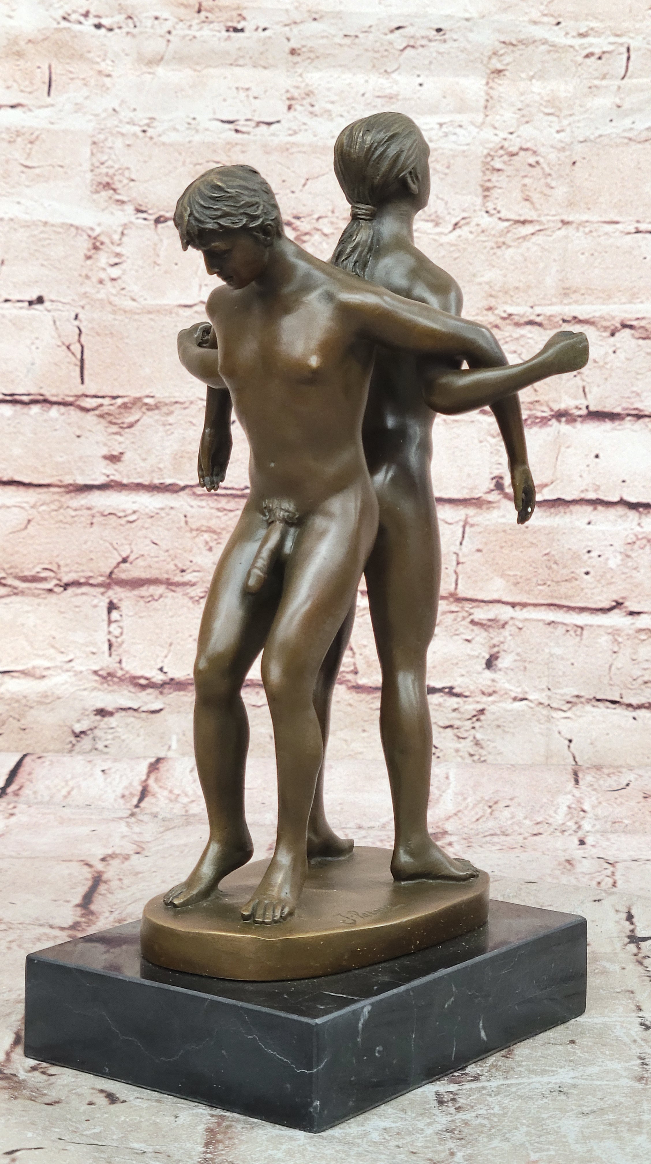 Playful Nude Gay Men Bronze Statue Sculpture Erotic Art Signed Original